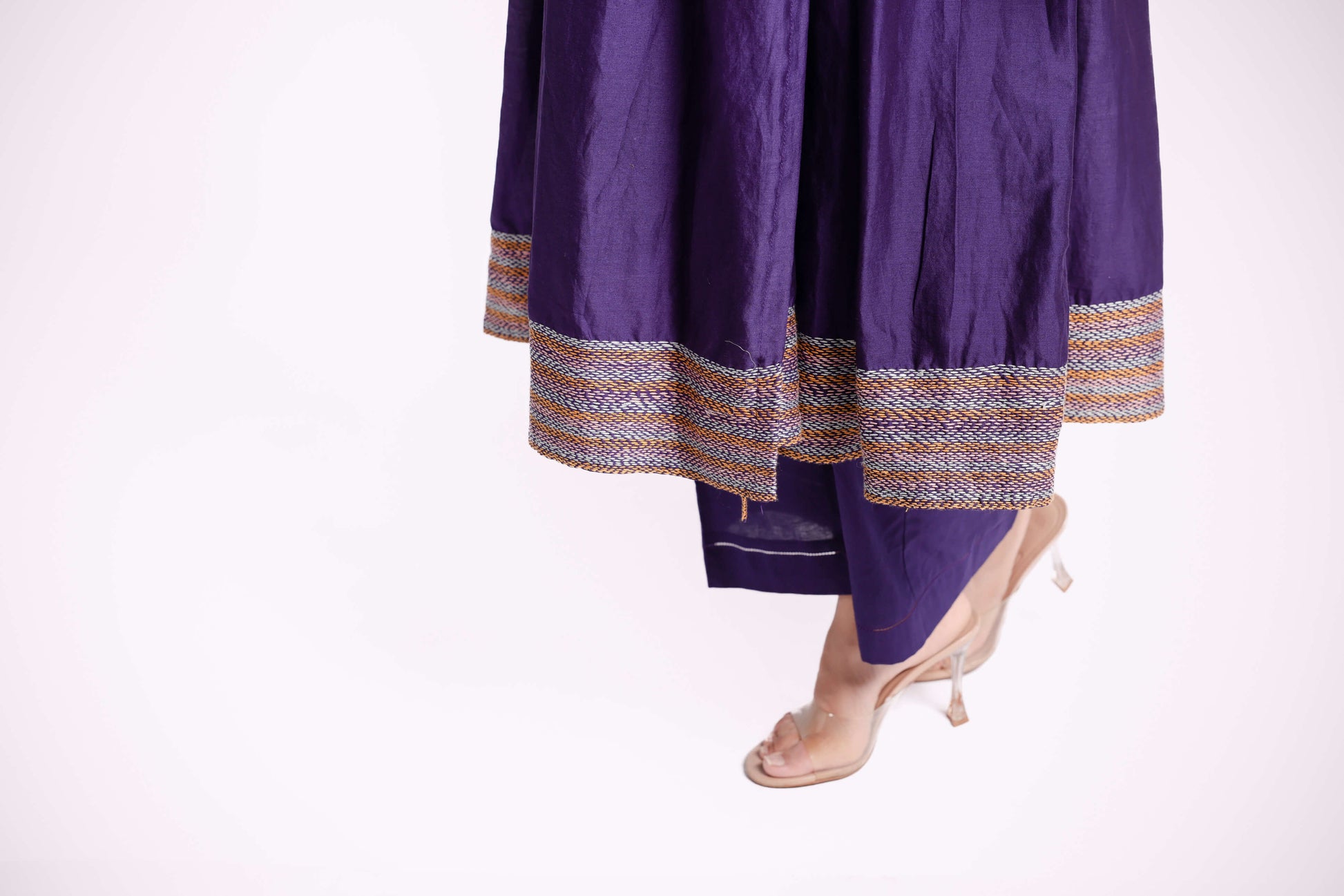 Purple-Sujani Embroidered Angrakha Set with Kota Silk Dupatta-bihart