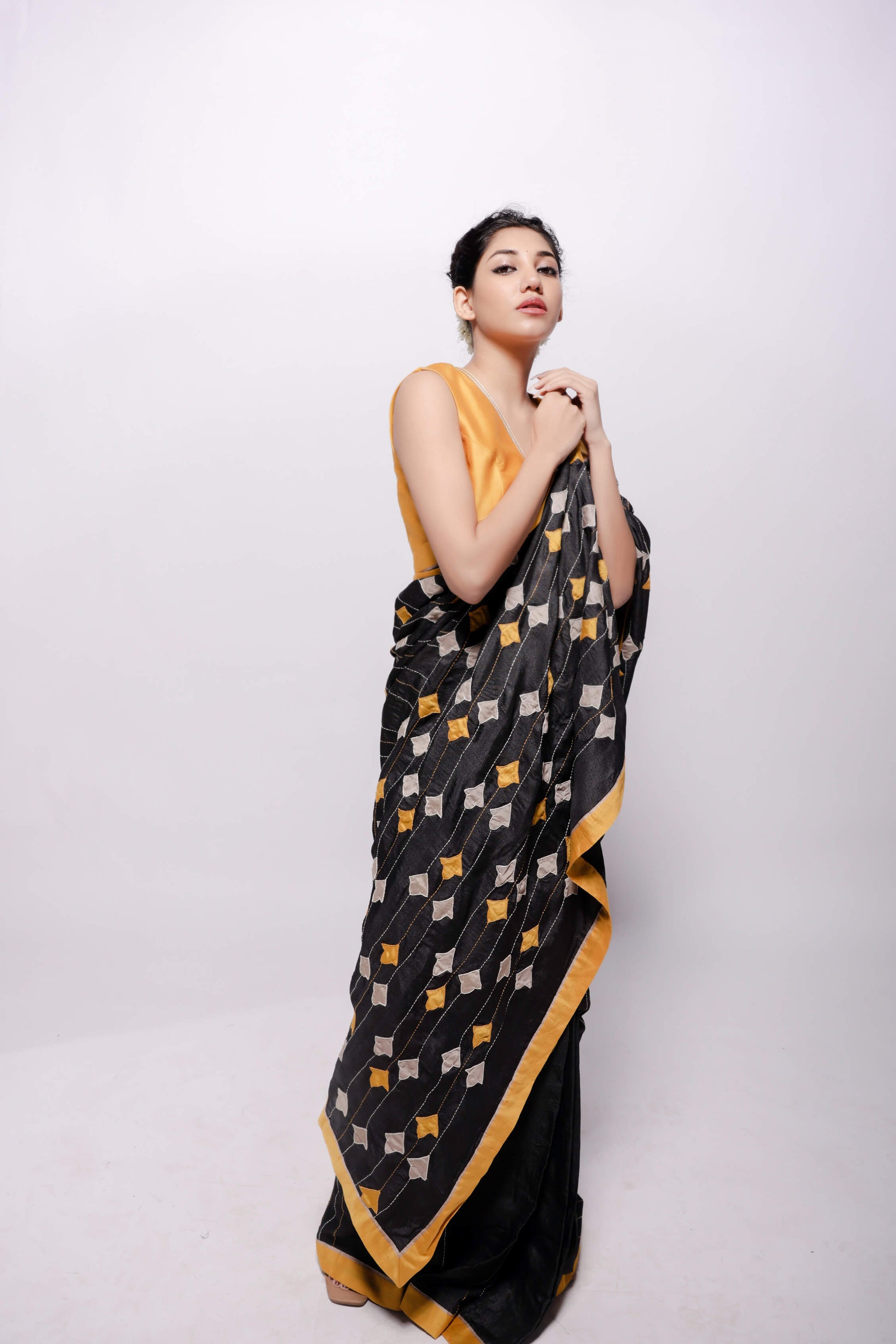 Black-Wild Silk Applique Saree-bihart