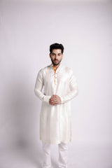 Men-Wild Silk Off-White Kurta-bihart