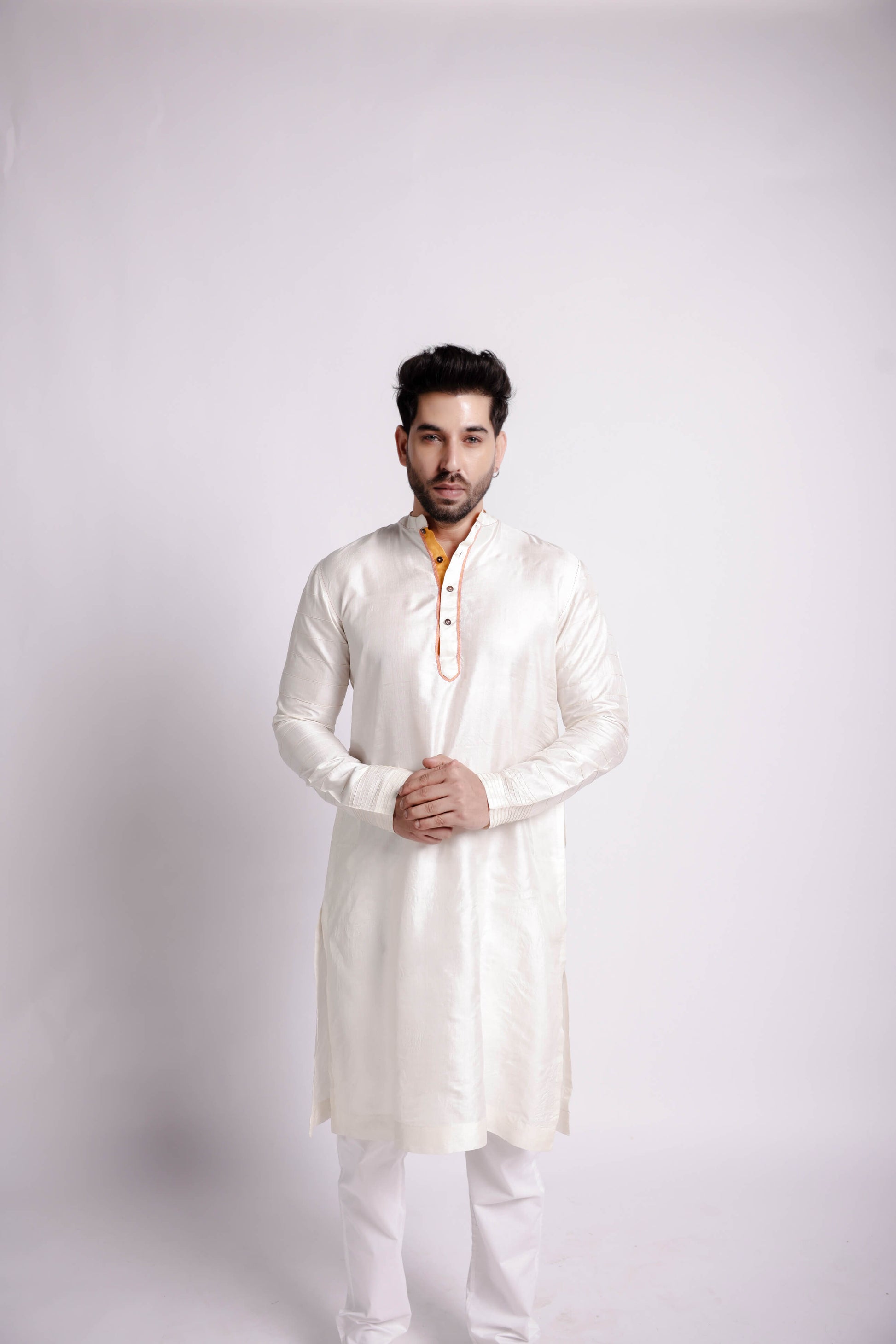 Men-Wild Silk Off-White Kurta-bihart