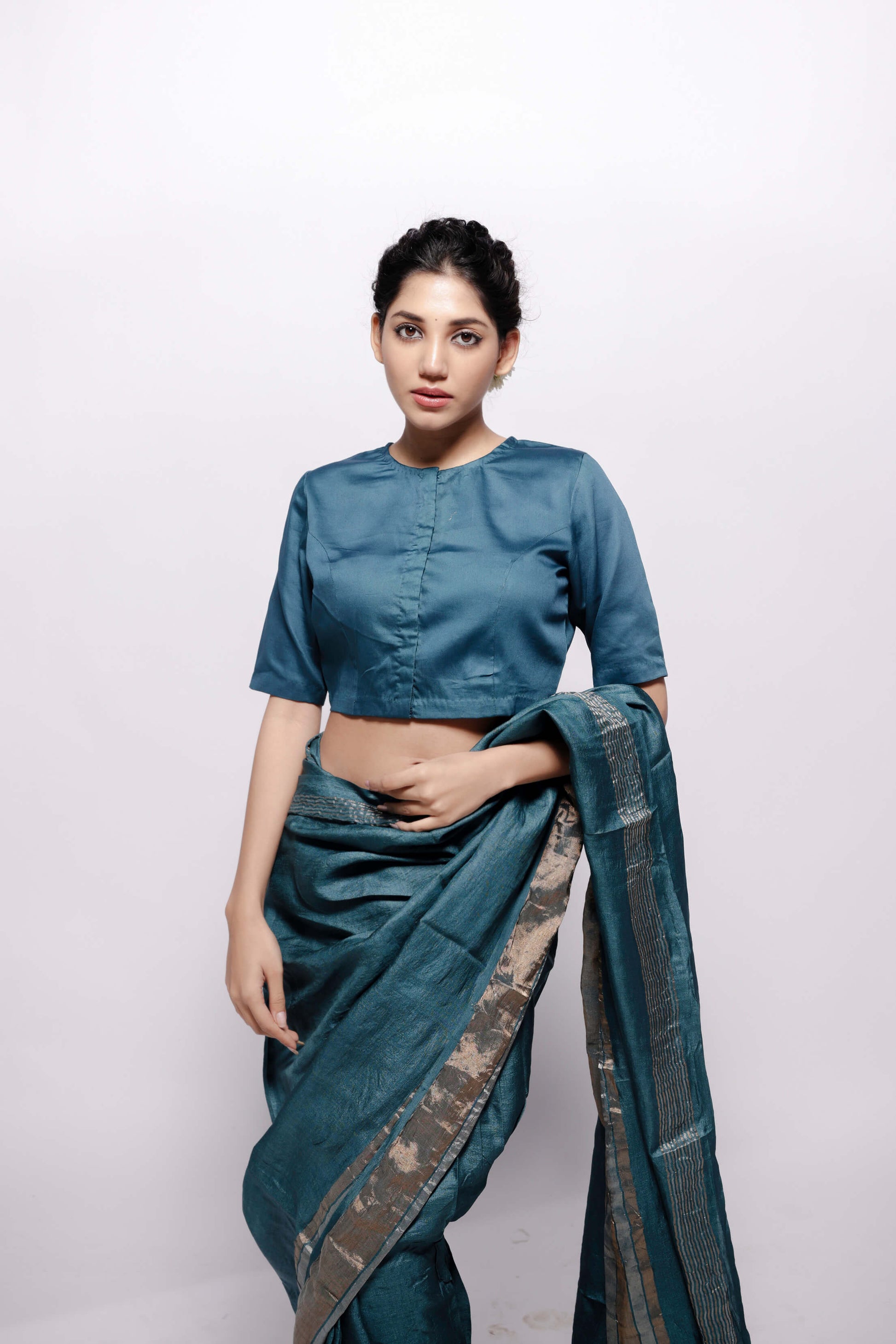 Teal-Zari Woven Wild Silk Saree Sujani Embroidered Saree-bihart