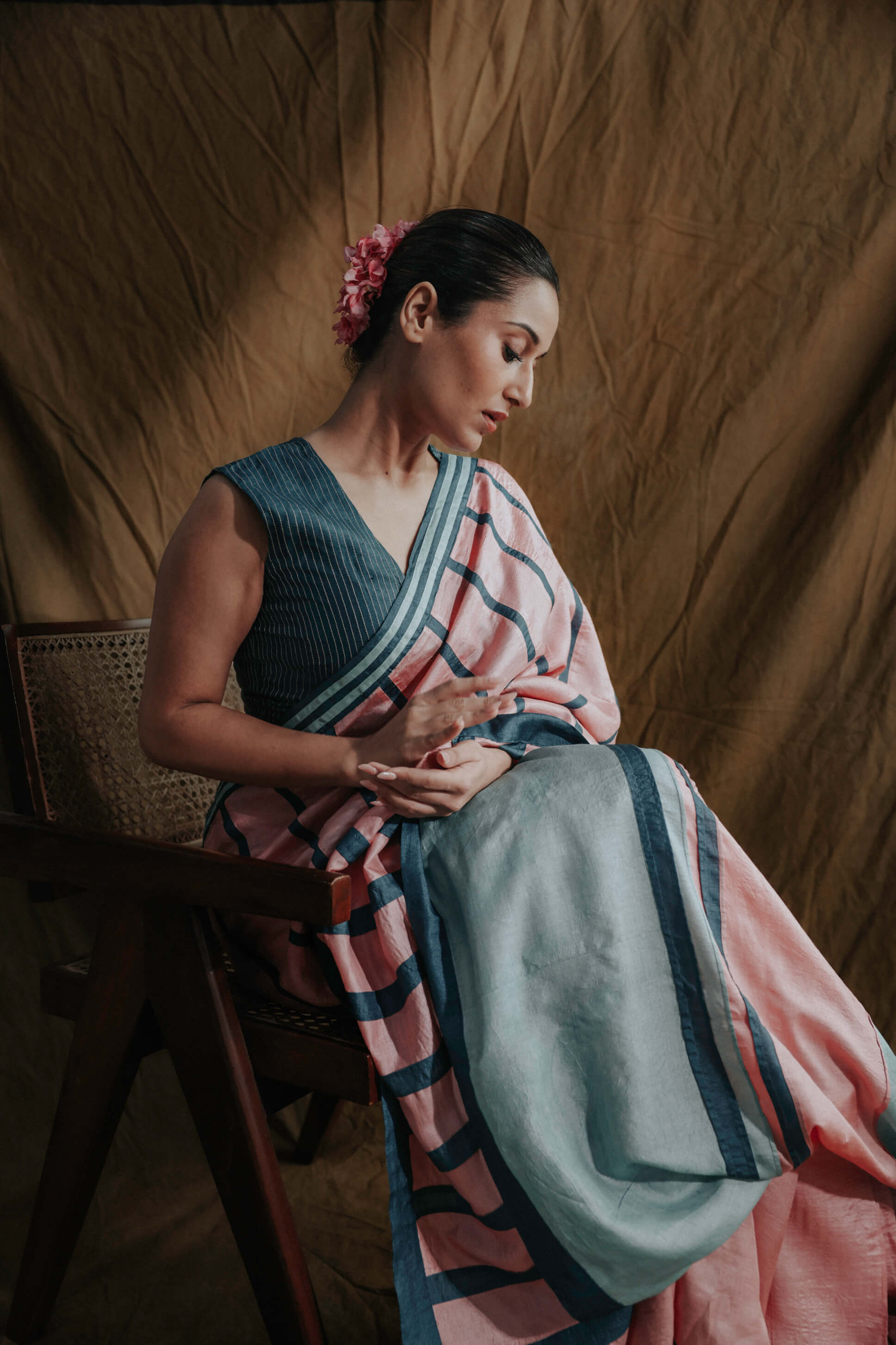 Light-Pink Multi-Colour Block Wild Silk Saree-bihart