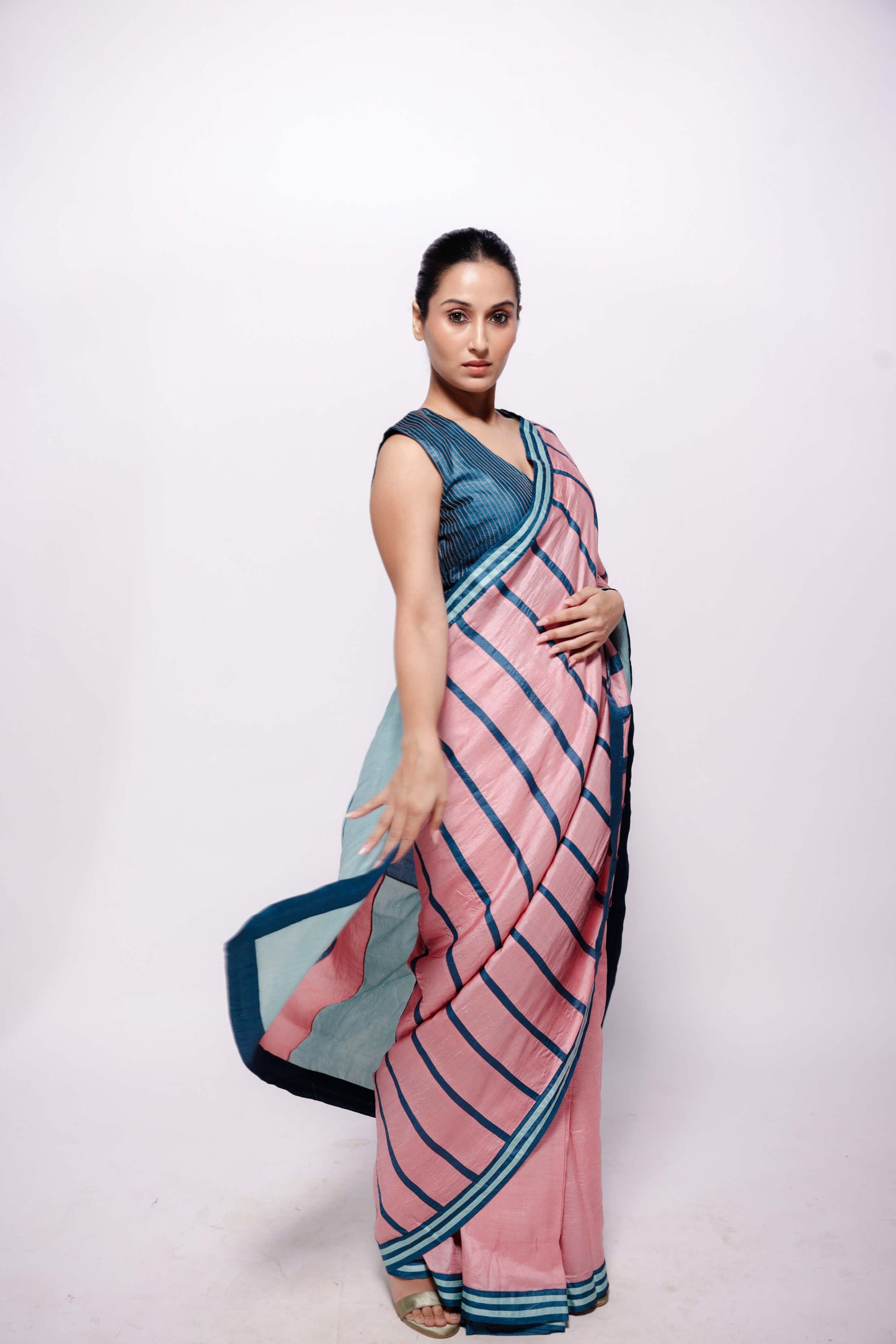 Light-Pink Multi-Colour Block Wild Silk Saree-bihart