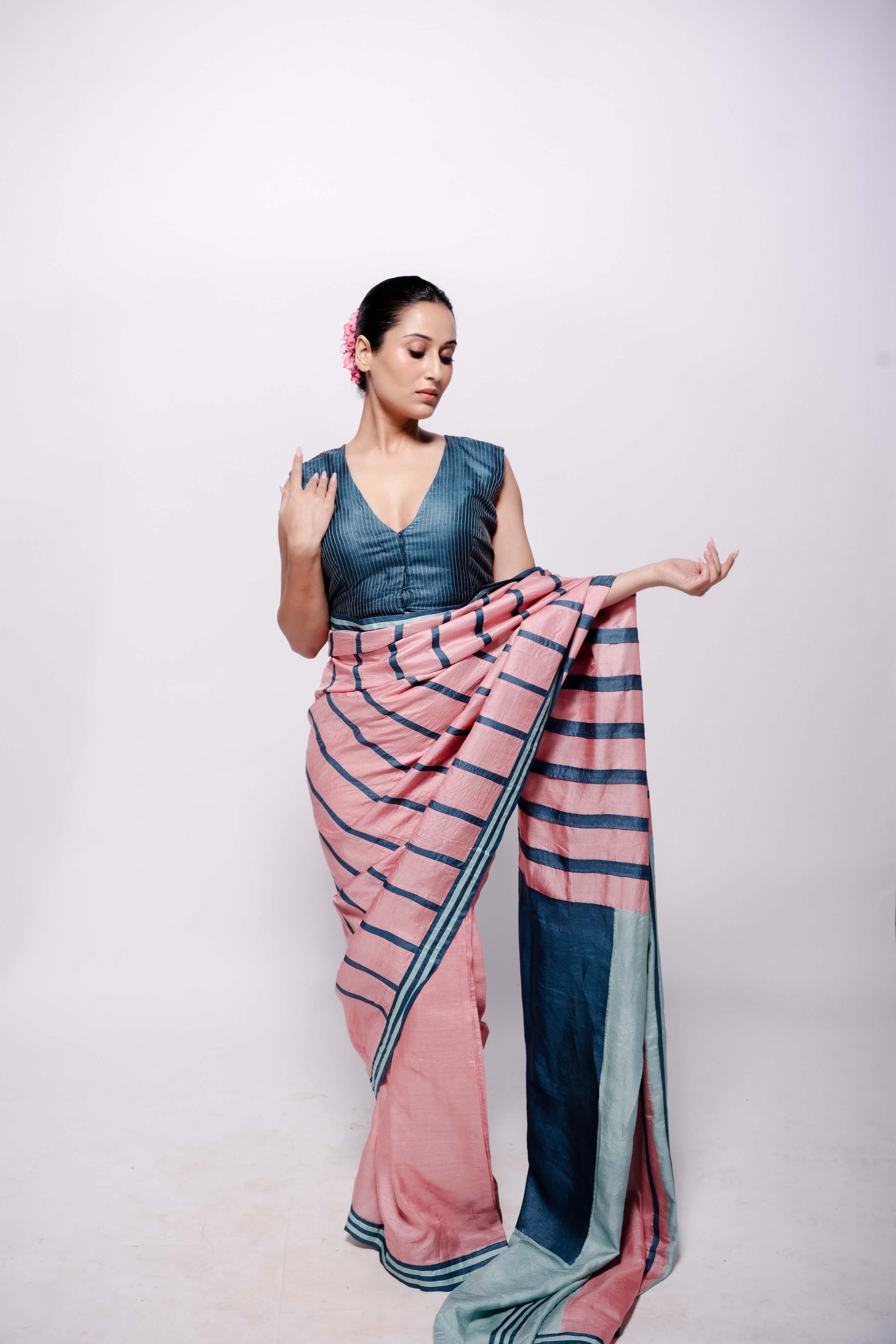 Light-Pink Multi-Colour Block Wild Silk Saree-bihart