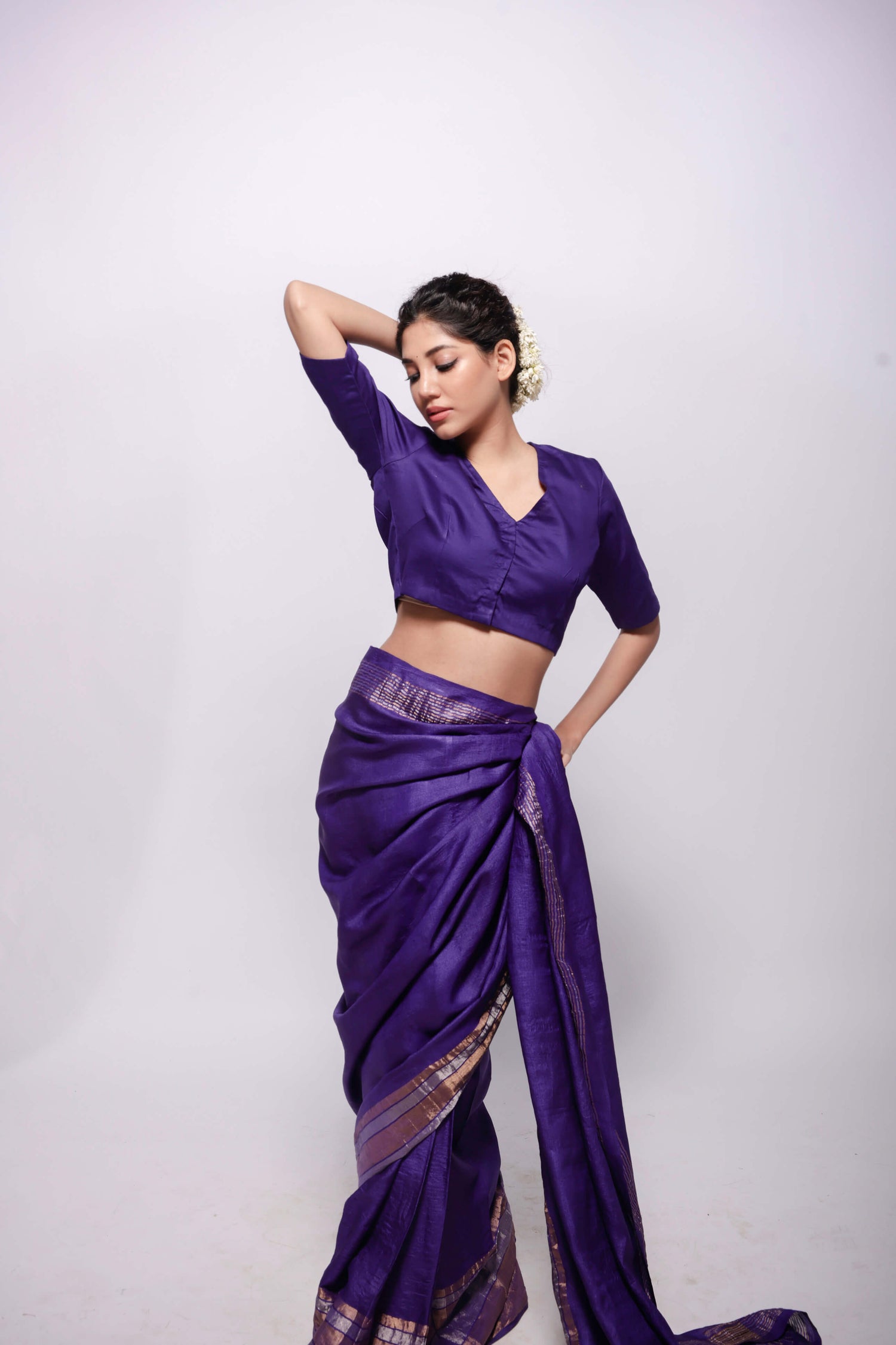 Purple-Zari Woven Wild Silk Saree Sujani Embroidered Saree-bihart