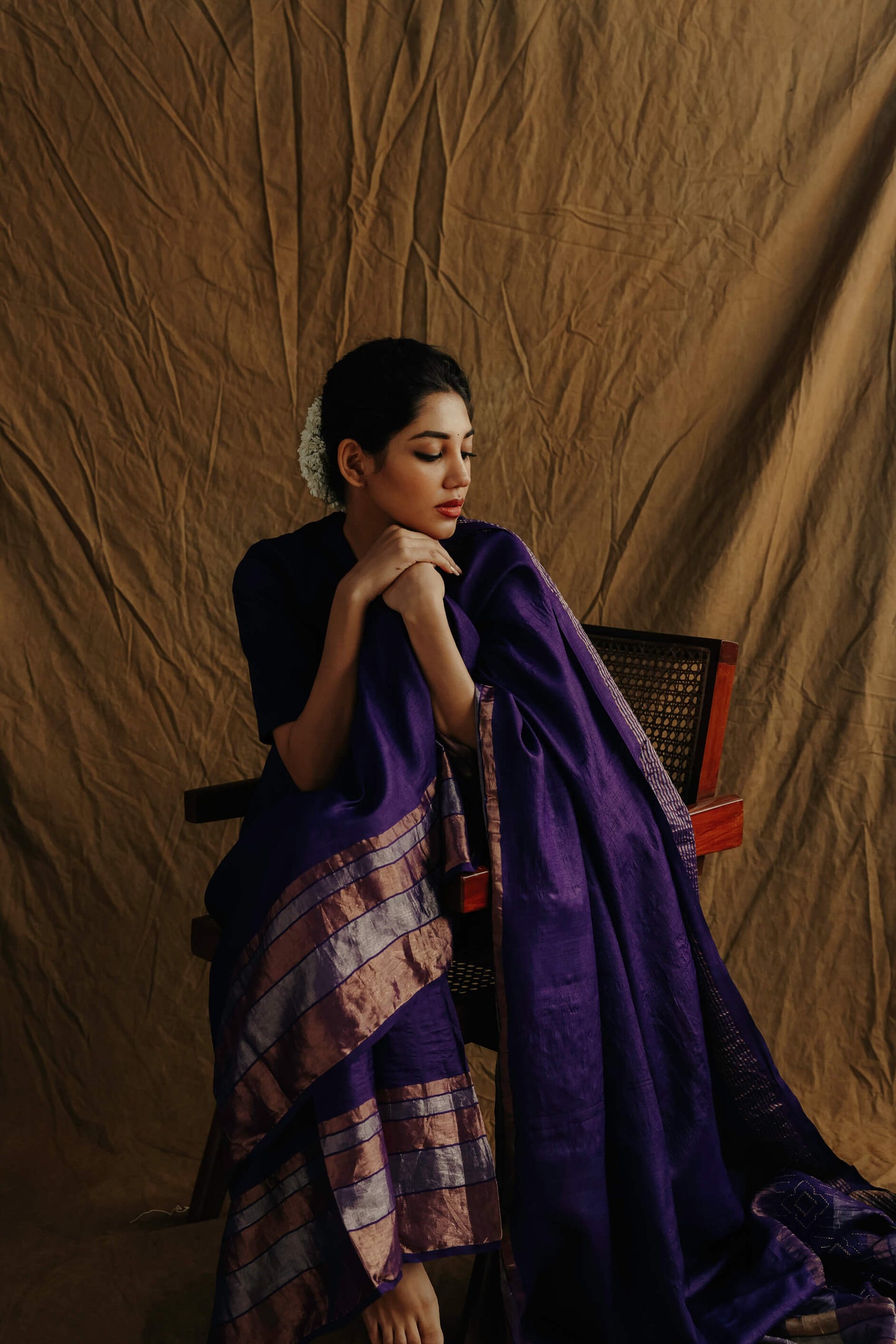 Purple-Zari Woven Wild Silk Saree Sujani Embroidered Saree-bihart