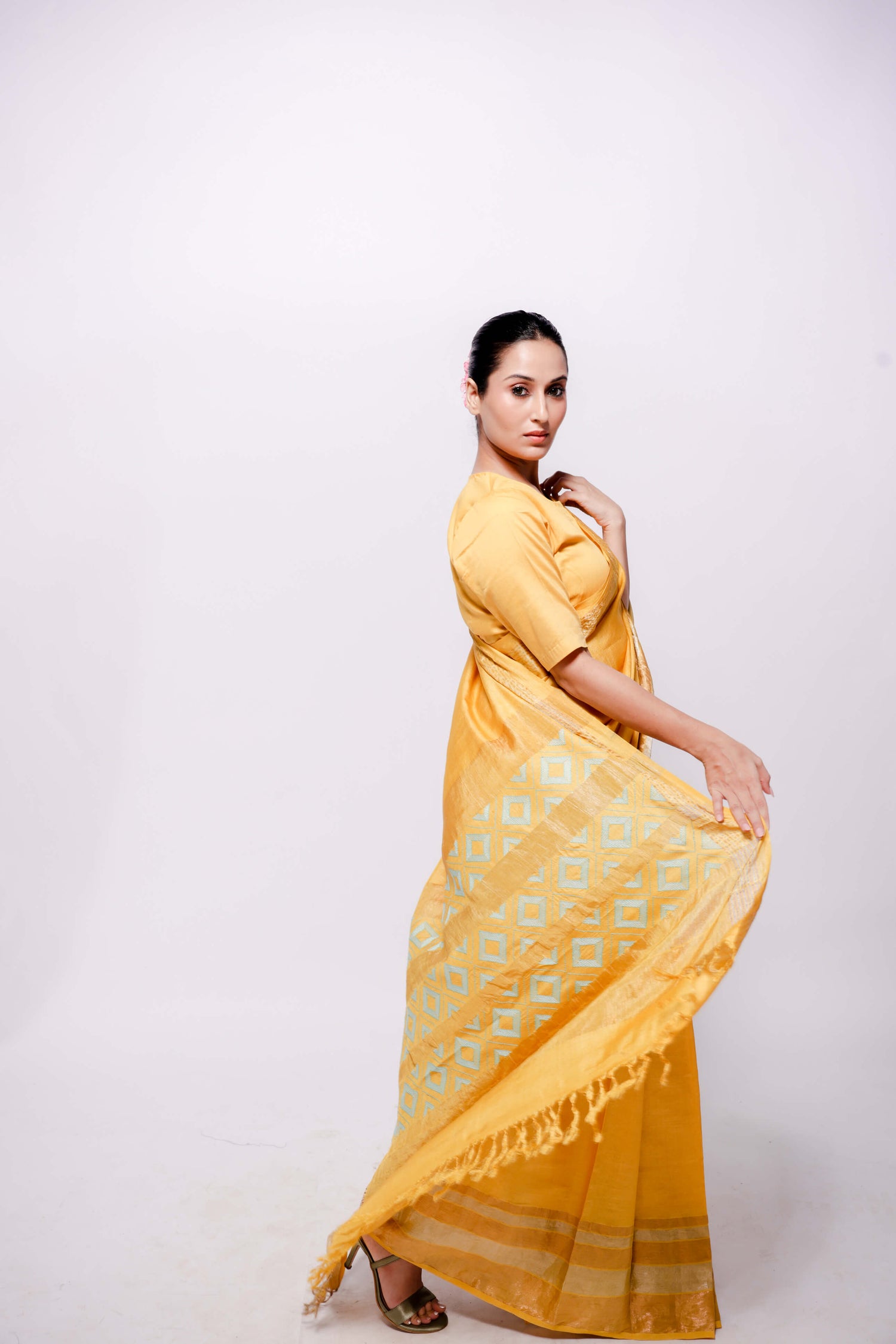 Yellow-Zari Woven Wild Silk Saree Sujani Embroidered Saree-bihart