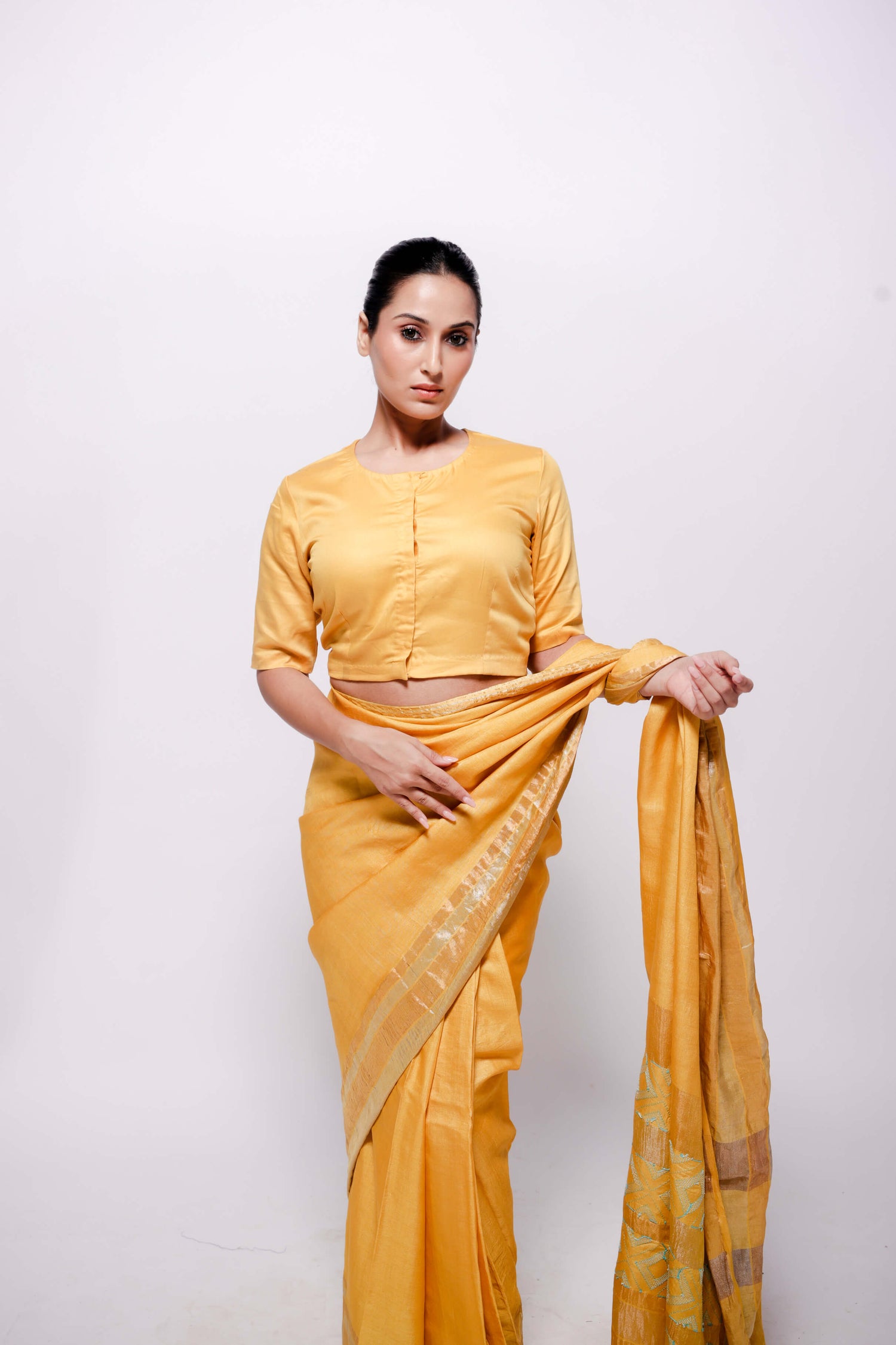 Yellow-Zari Woven Wild Silk Saree Sujani Embroidered Saree-bihart