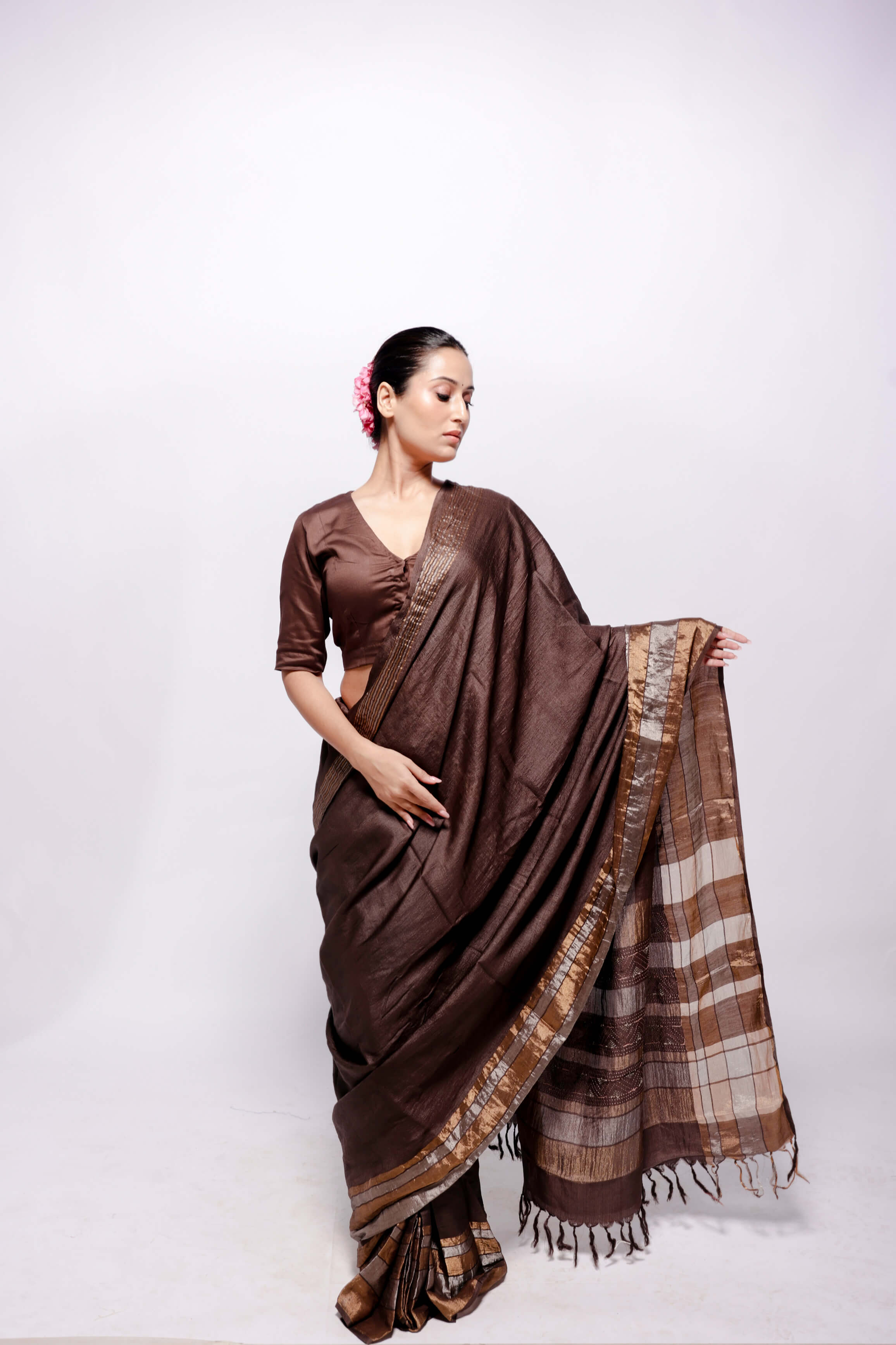 Brown-Zari Woven Wild Silk Saree Sujani Embroidered Saree-bihart