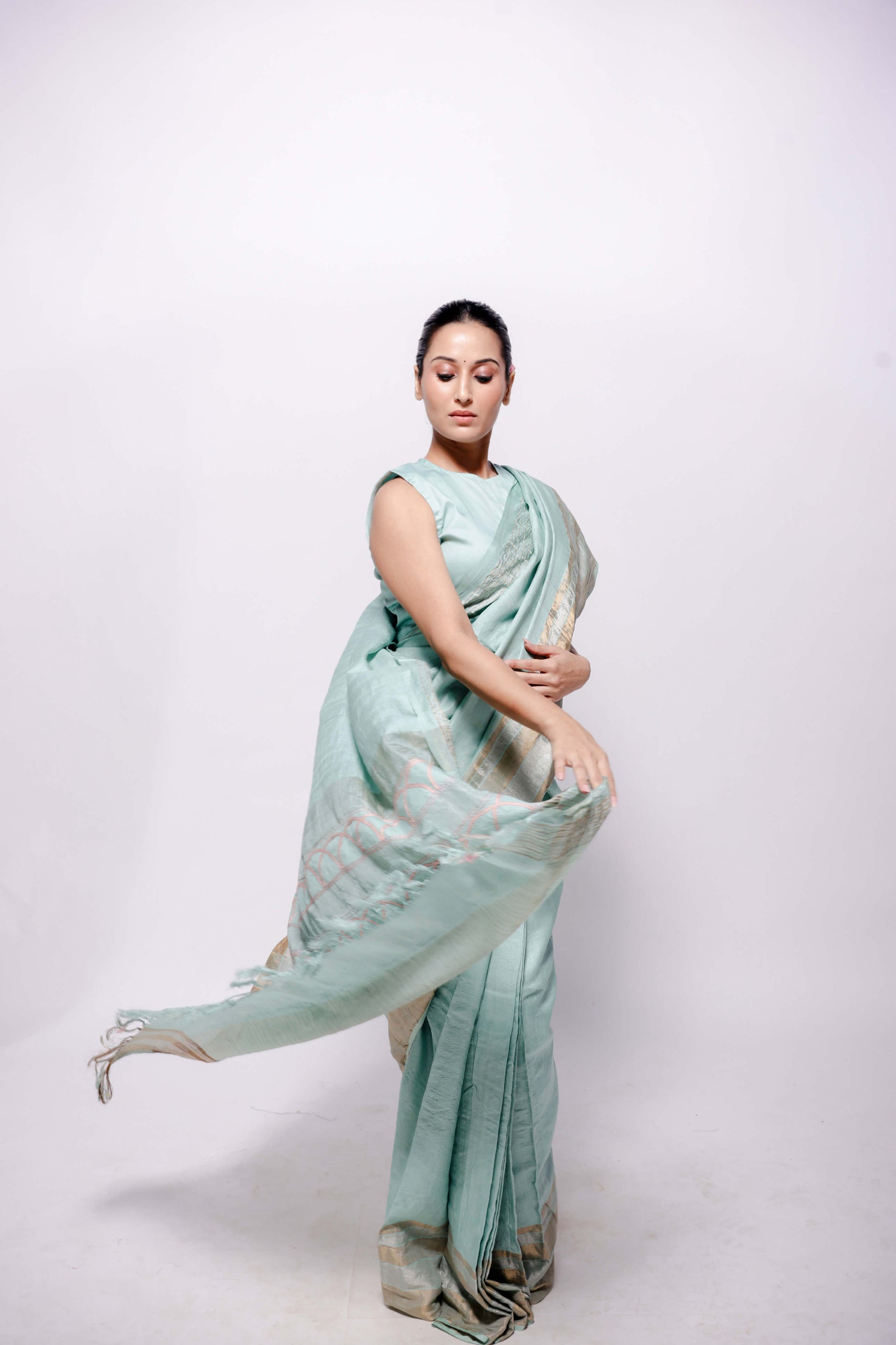 Light-Blue Zari Woven Wild Silk Saree Sujani Embroidered Saree-bihart