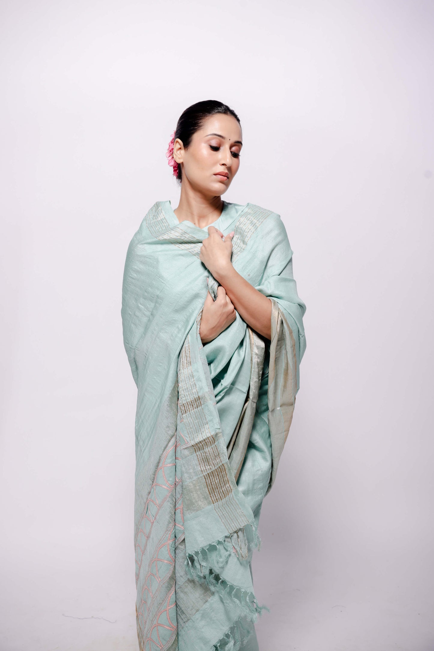 Light-Blue Zari Woven Wild Silk Saree Sujani Embroidered Saree-bihart