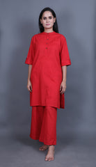Women Solid Pure Cotton Red Co-Ord Set