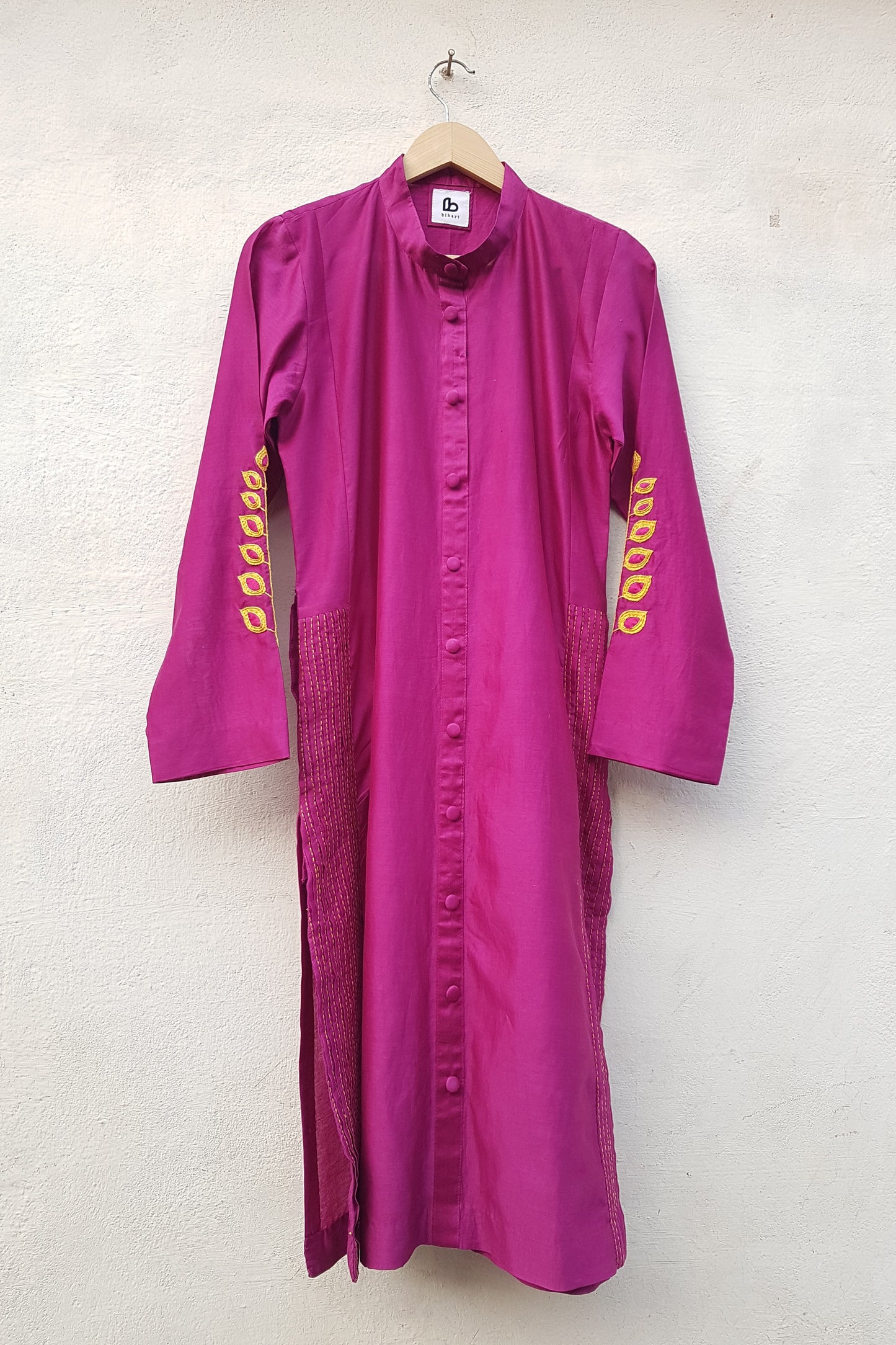 Magenta-Pink Applique and Sujani Kurta Set with Kota Silk Dupatta-bihart