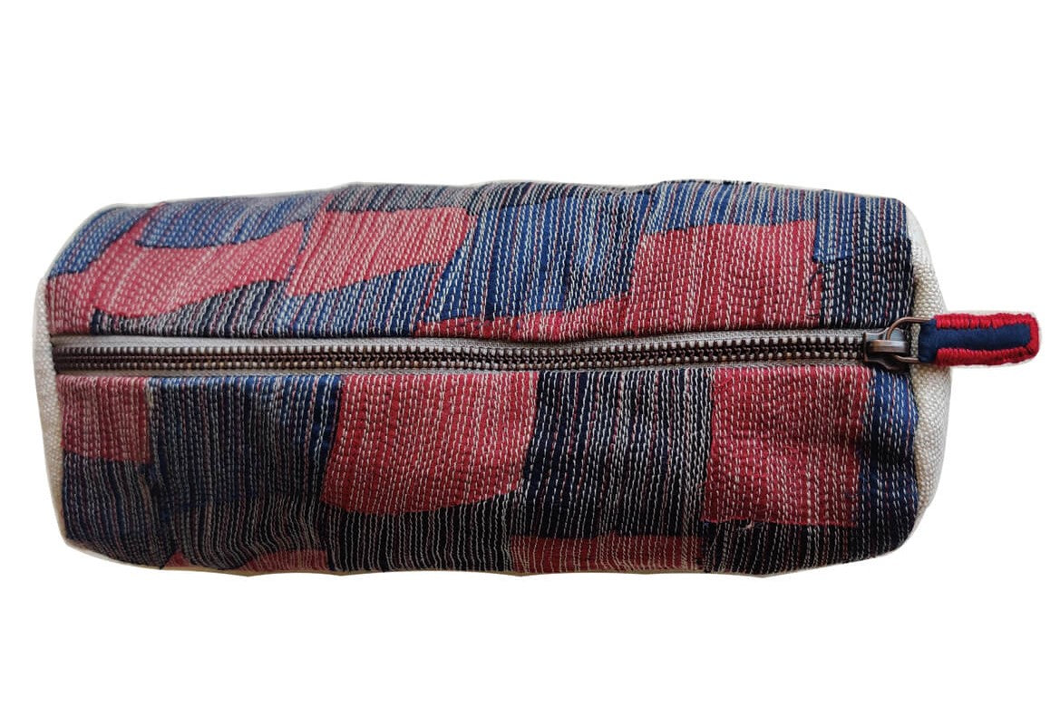 Cotton-silk upcycled Maroon pencil pouch-bihart