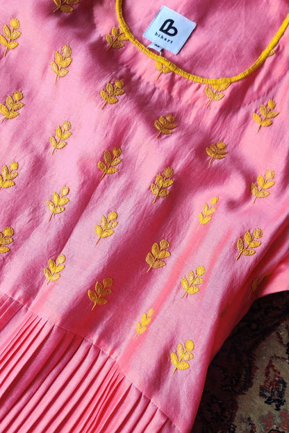 Applique-and Sujani Baby Pink Kurti for women-bihart