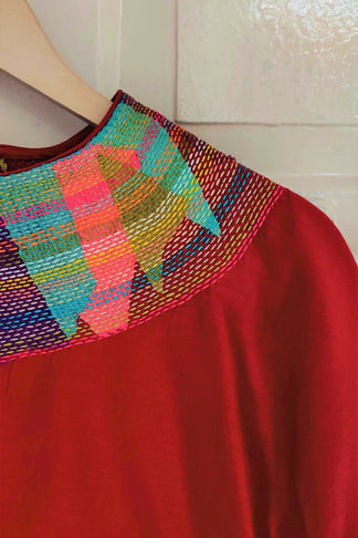 Chanderi Yellow Crop Top With Sujani Work
