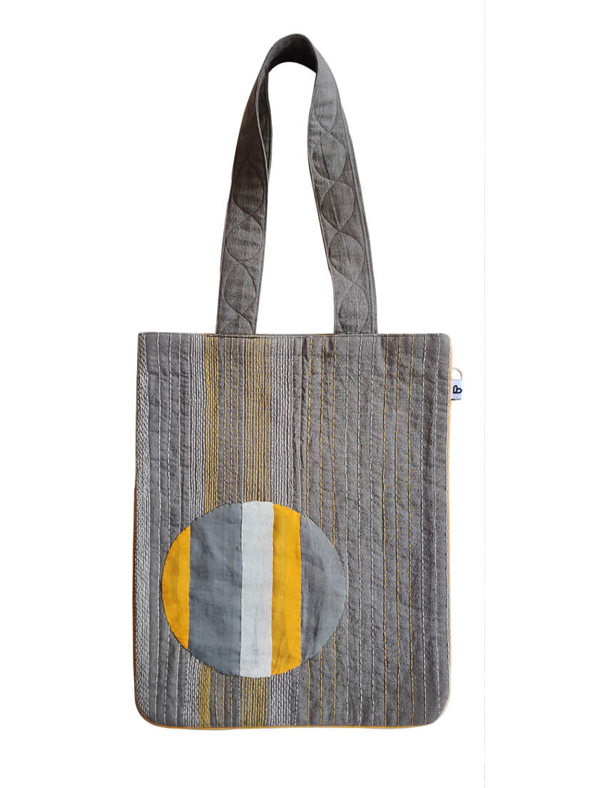 Unisex-cotton Beige tote bag with applique and sujani work-bihart