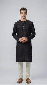 Black Chanderi Hand Embroidered Men’s Kurta
