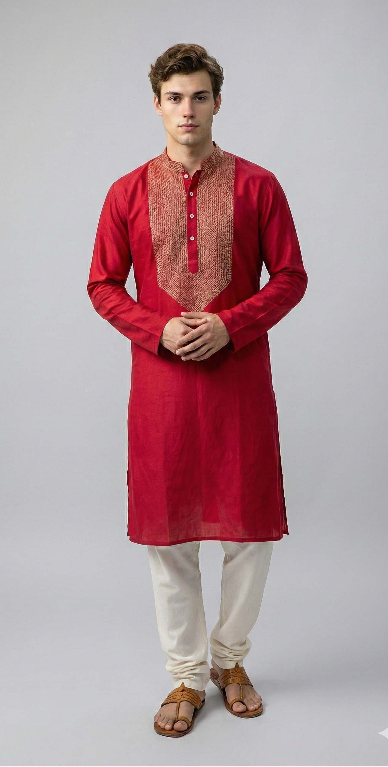 Anantha Red Sujani embroidered Kurta For Men