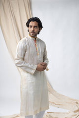 Men's Tussar Silk Off-White Kurta