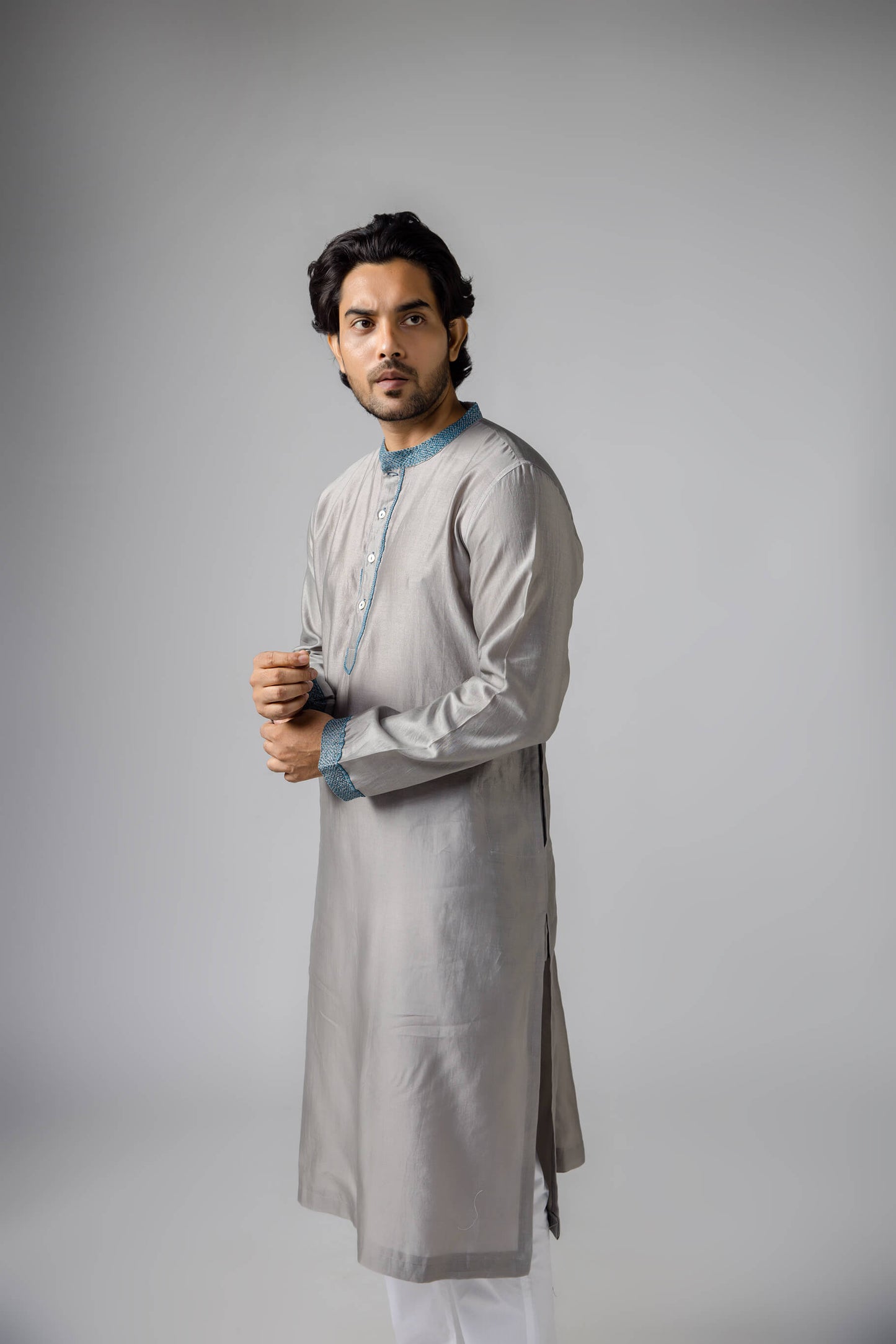 Anantha-Men's  Chanderi Grey Kurta-bihart