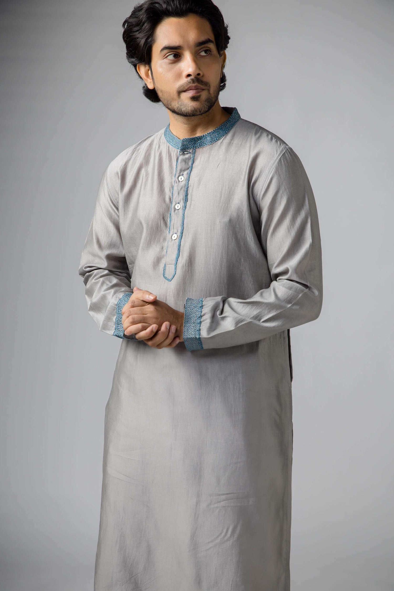 Anantha-Men's  Chanderi Grey Kurta-bihart