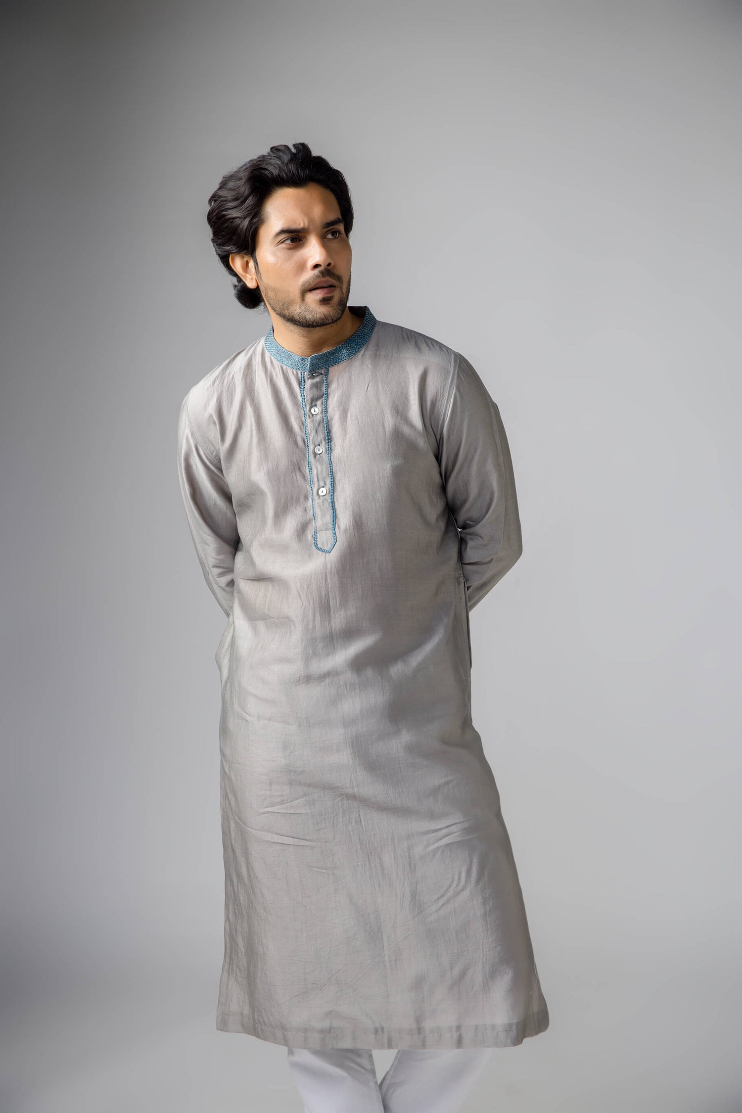 Anantha-Men's  Chanderi Grey Kurta-bihart