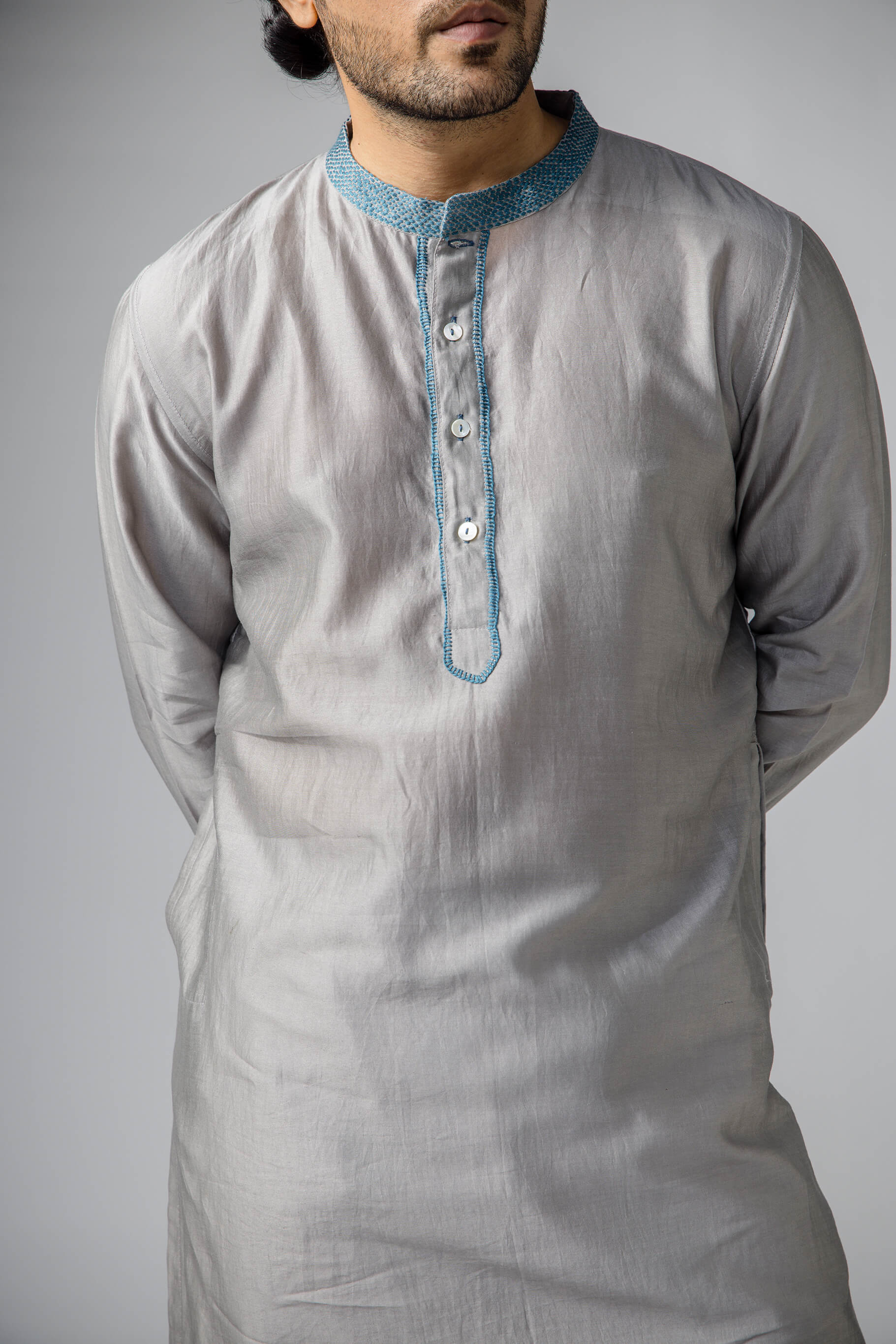 Anantha-Men's  Chanderi Grey Kurta-bihart