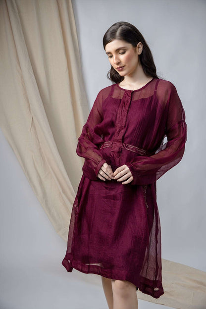 Anantha-Silk Kota Sheer Dress with side belts-bihart