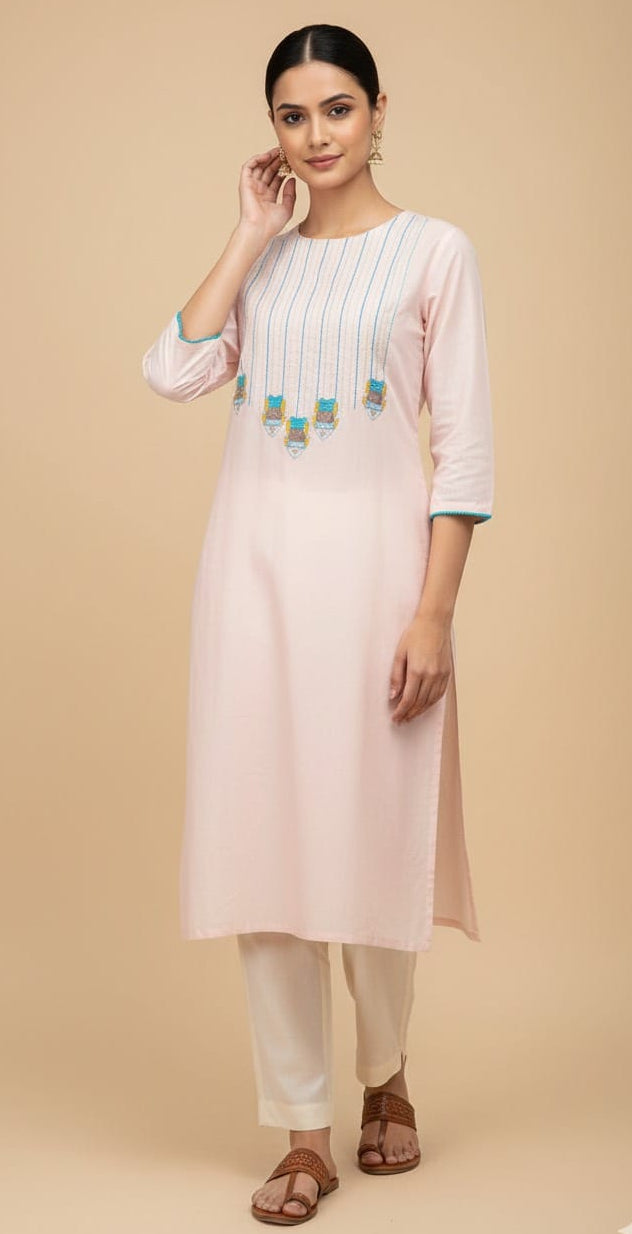 Off-White Hand Applique Sujani Kurti for Women