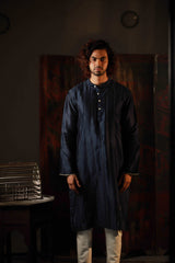 Anantha-Royal Blue  Chanderi Hand Embroidered  Kurta for men-bihart