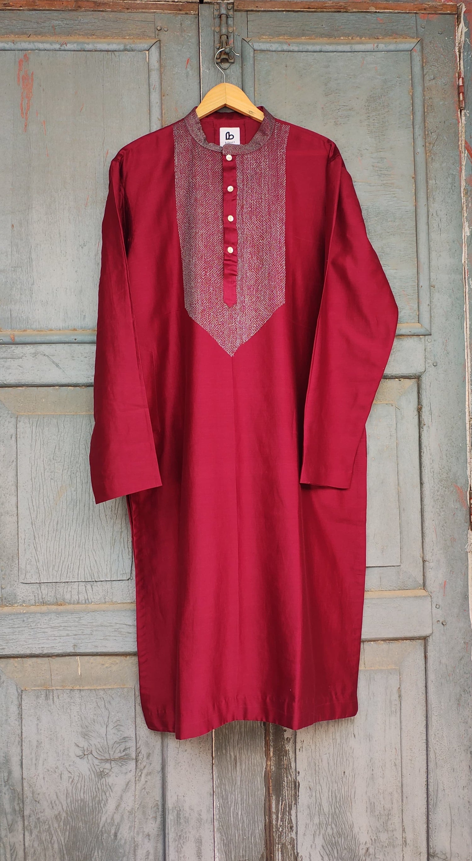 Anantha Maroon Sujani embroidered Kurta For Men