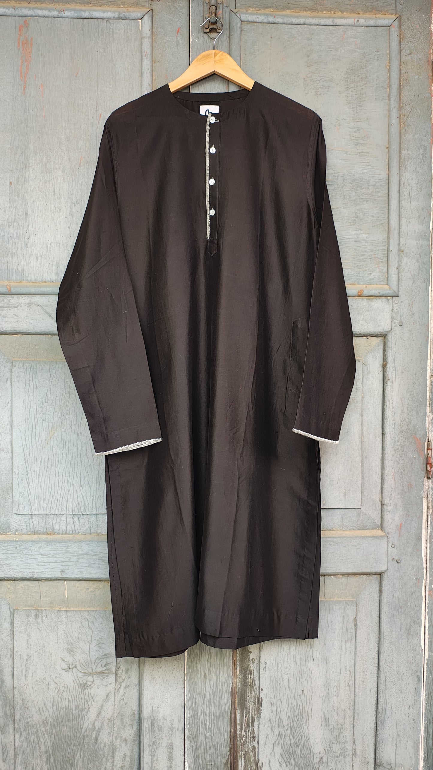 Men Chanderi Black Kurta