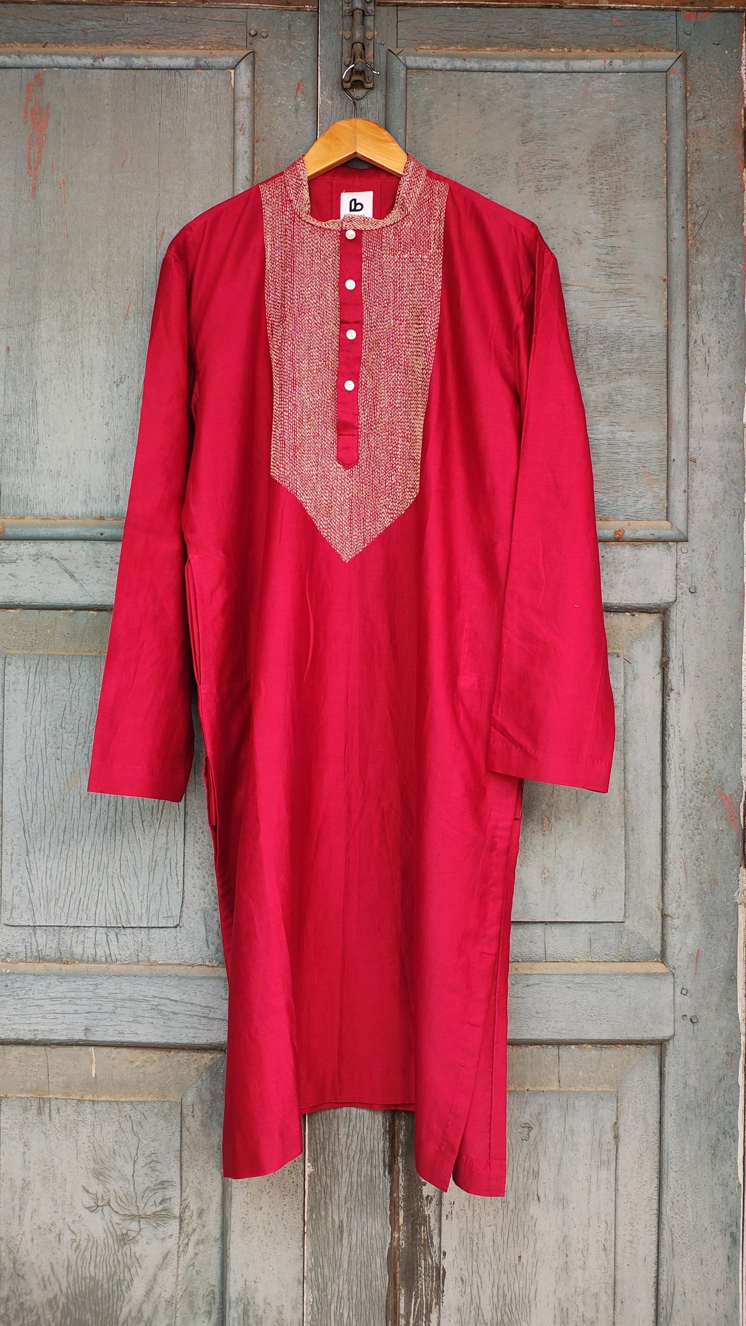Anantha Red Sujani embroidered Kurta For Men