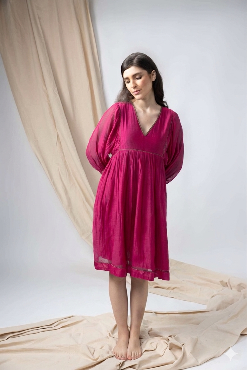 Anantha Pink Empire Dress with Batwing sleeves