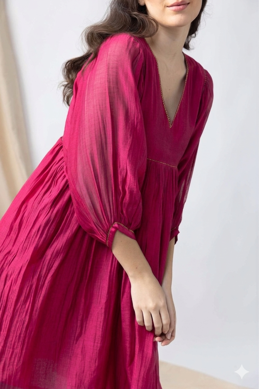Anantha Pink Empire Dress with Batwing sleeves
