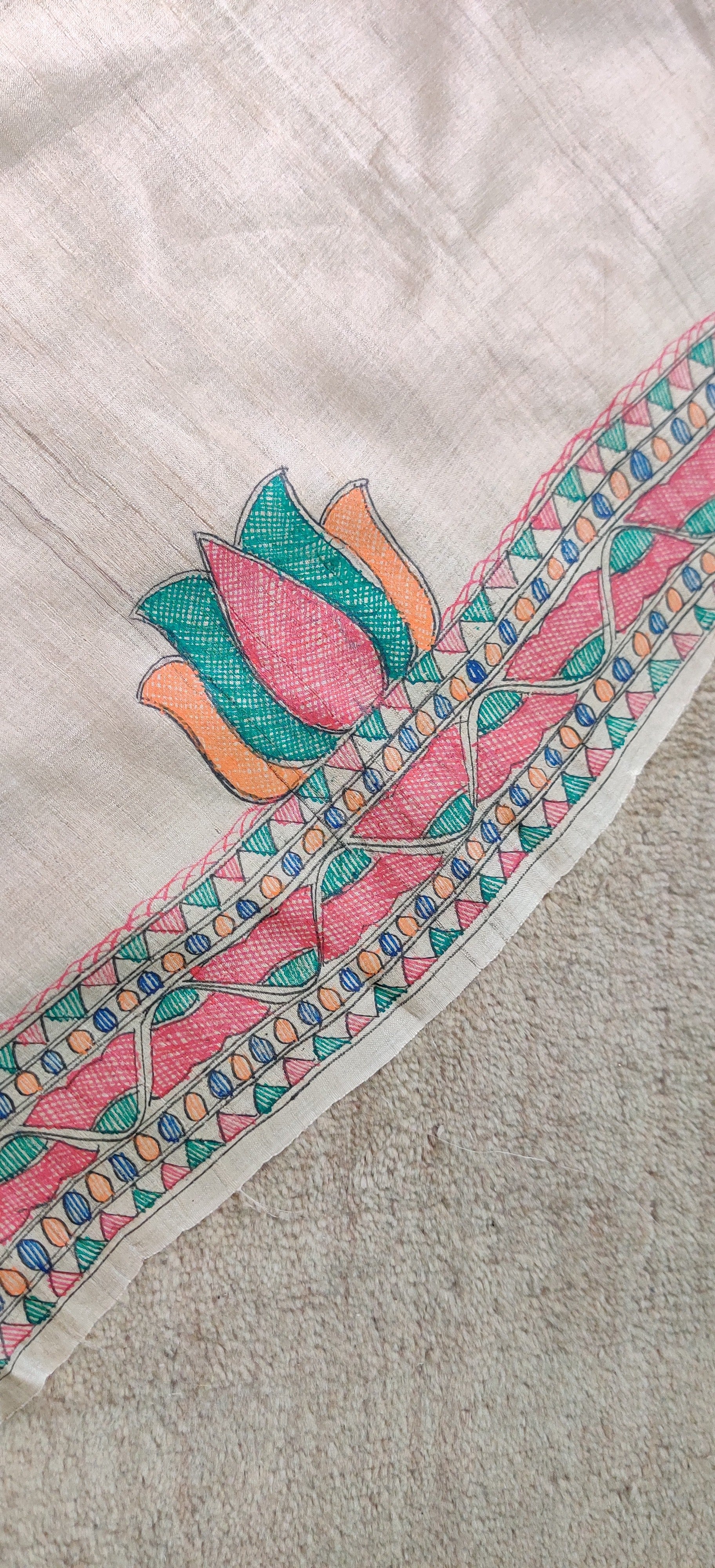 Full Jaal-Hand Painted Multicolour Madhubani Hand Painted Saree-bihart