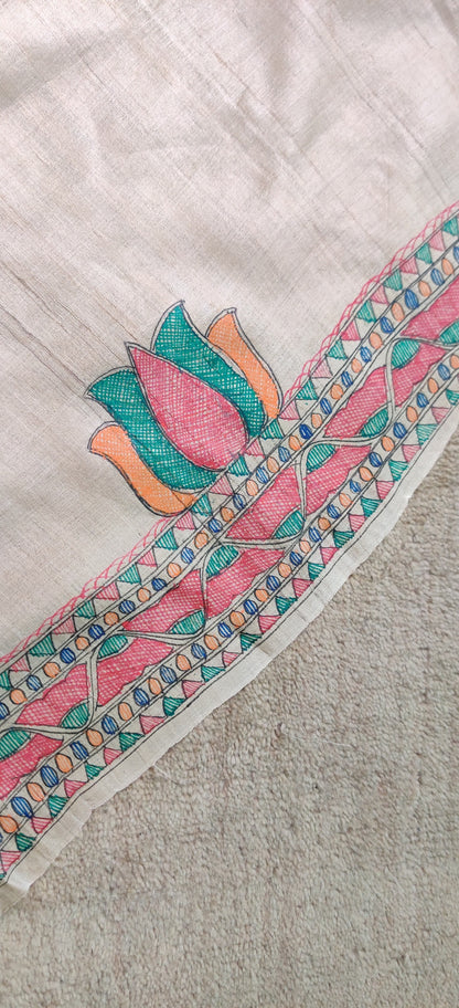 Full Jaal-Hand Painted Multicolour Madhubani Hand Painted Saree-bihart