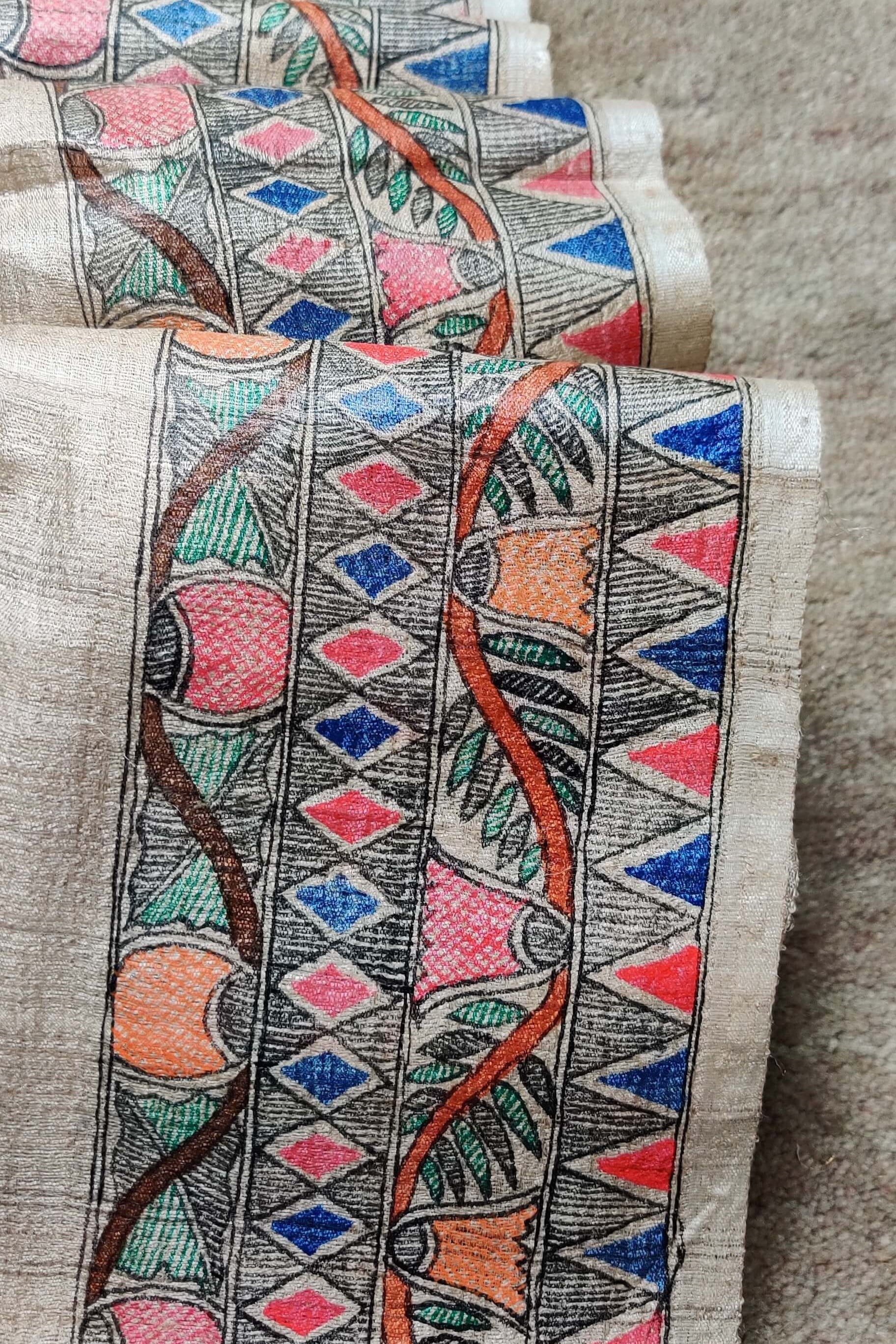 Handwoven-Wild Silk Hand Painted Madhubani Saree-bihart