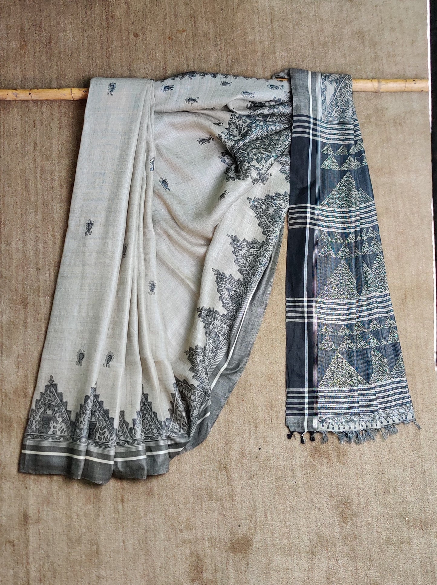 Handwoven-Wild silk Saree with Hand Painted in Traditional Madhubani-bihart