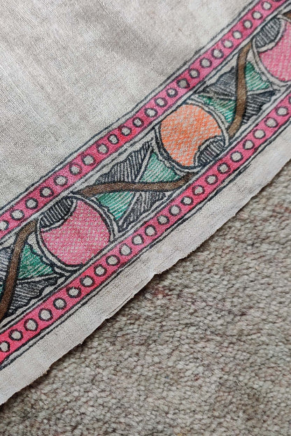 Handwoven-Wild silk Saree with Hand Painted Madhubani-bihart