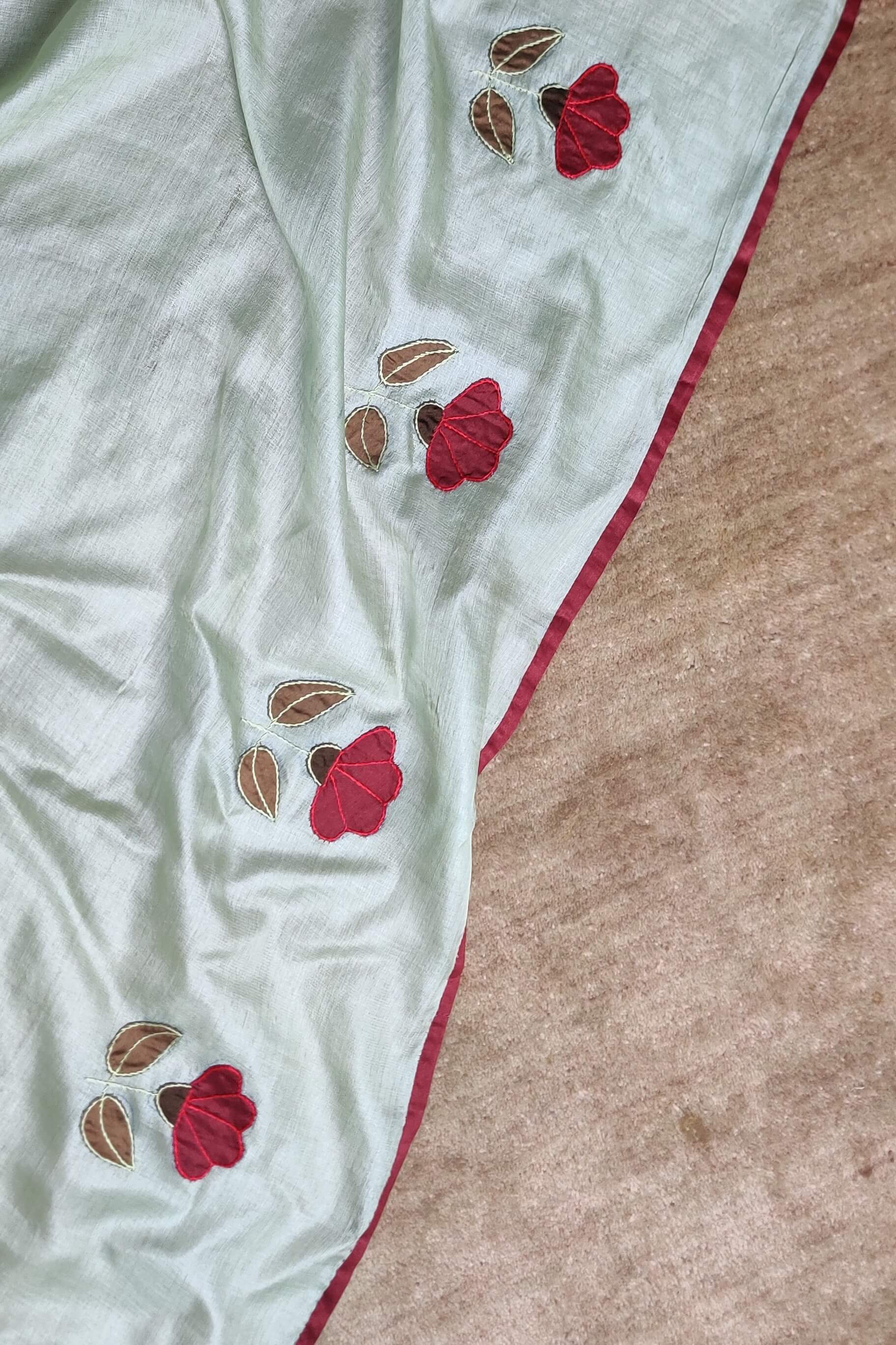 Tussar Silk Applique Mint Green Dupatta