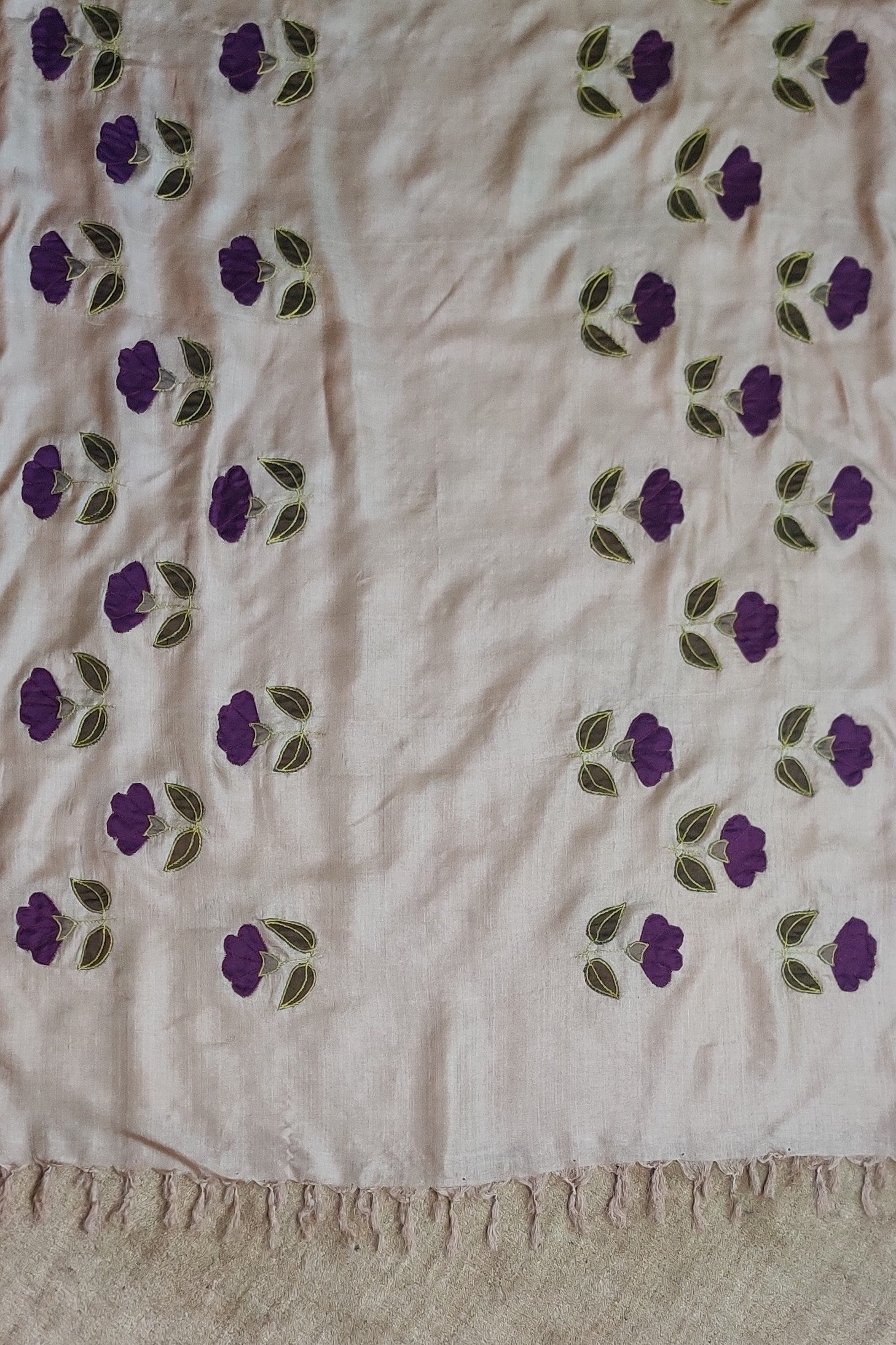 Tussar Silk Applique Beige Dupatta
