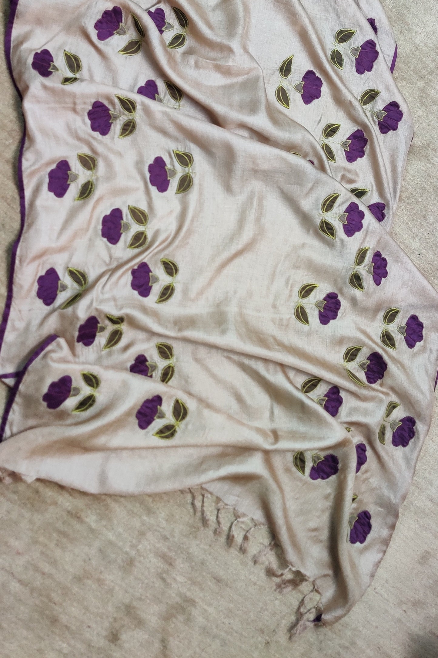 Wild Silk Applique Beige Dupatta