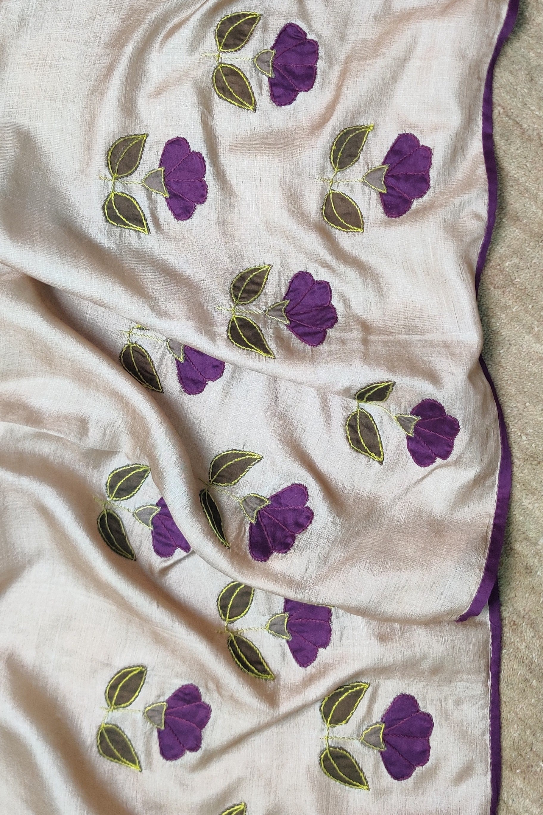 Tussar Silk Applique Beige Dupatta