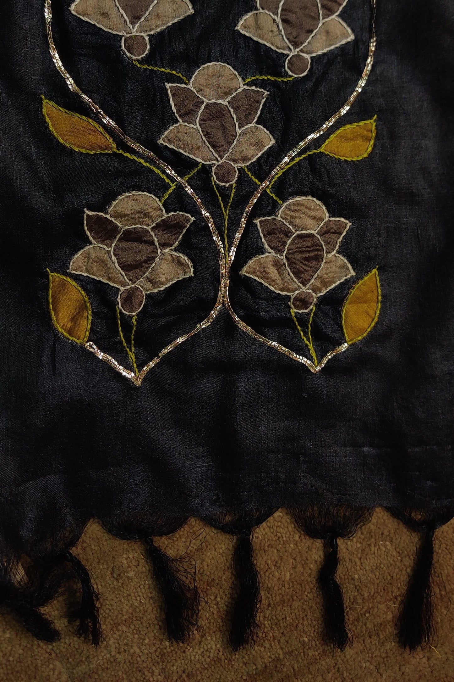 Wild Silk Applique Black Dupatta-bihart