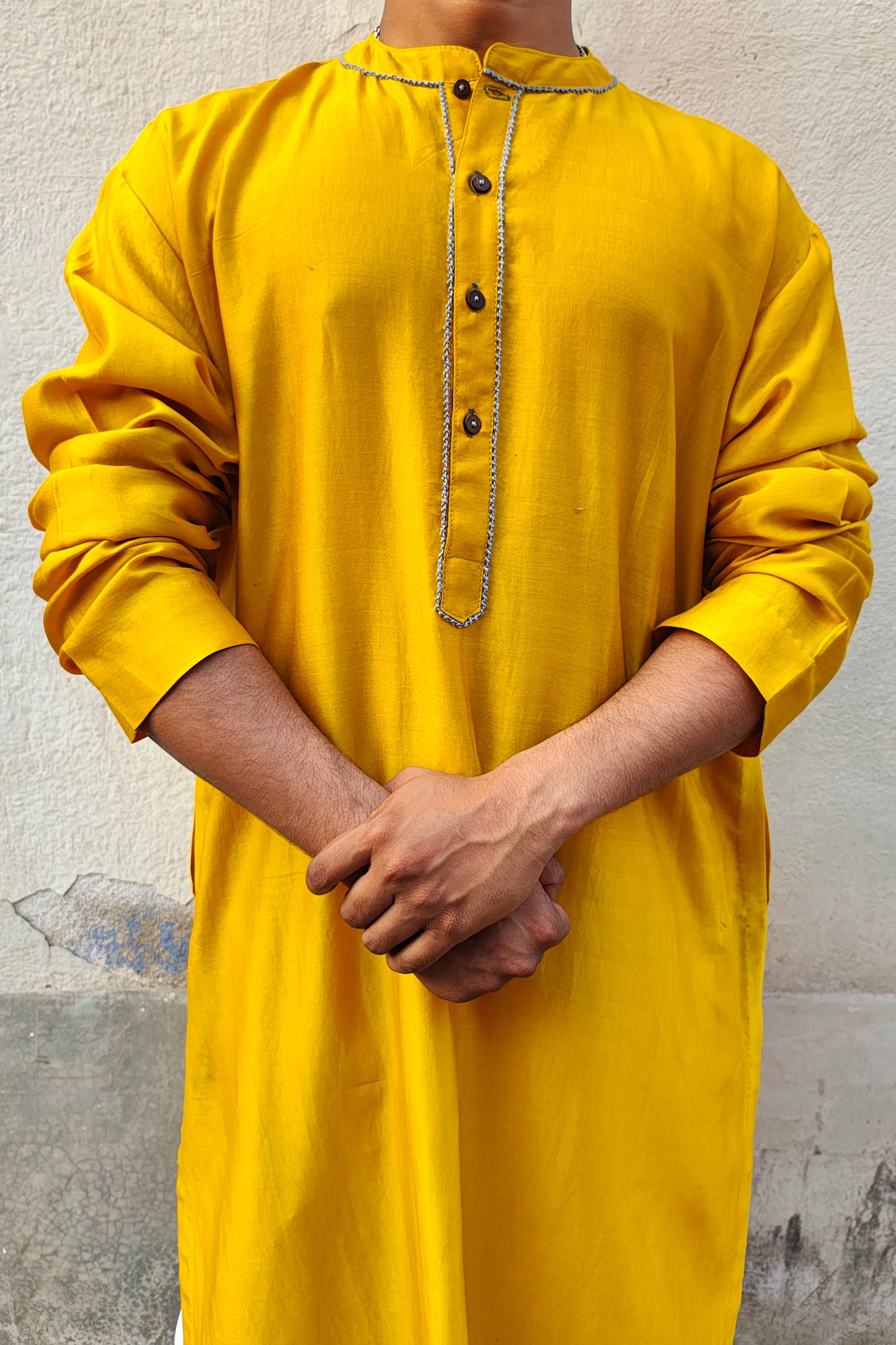 Men's-Chanderi Mustard Yellow Kurta-bihart