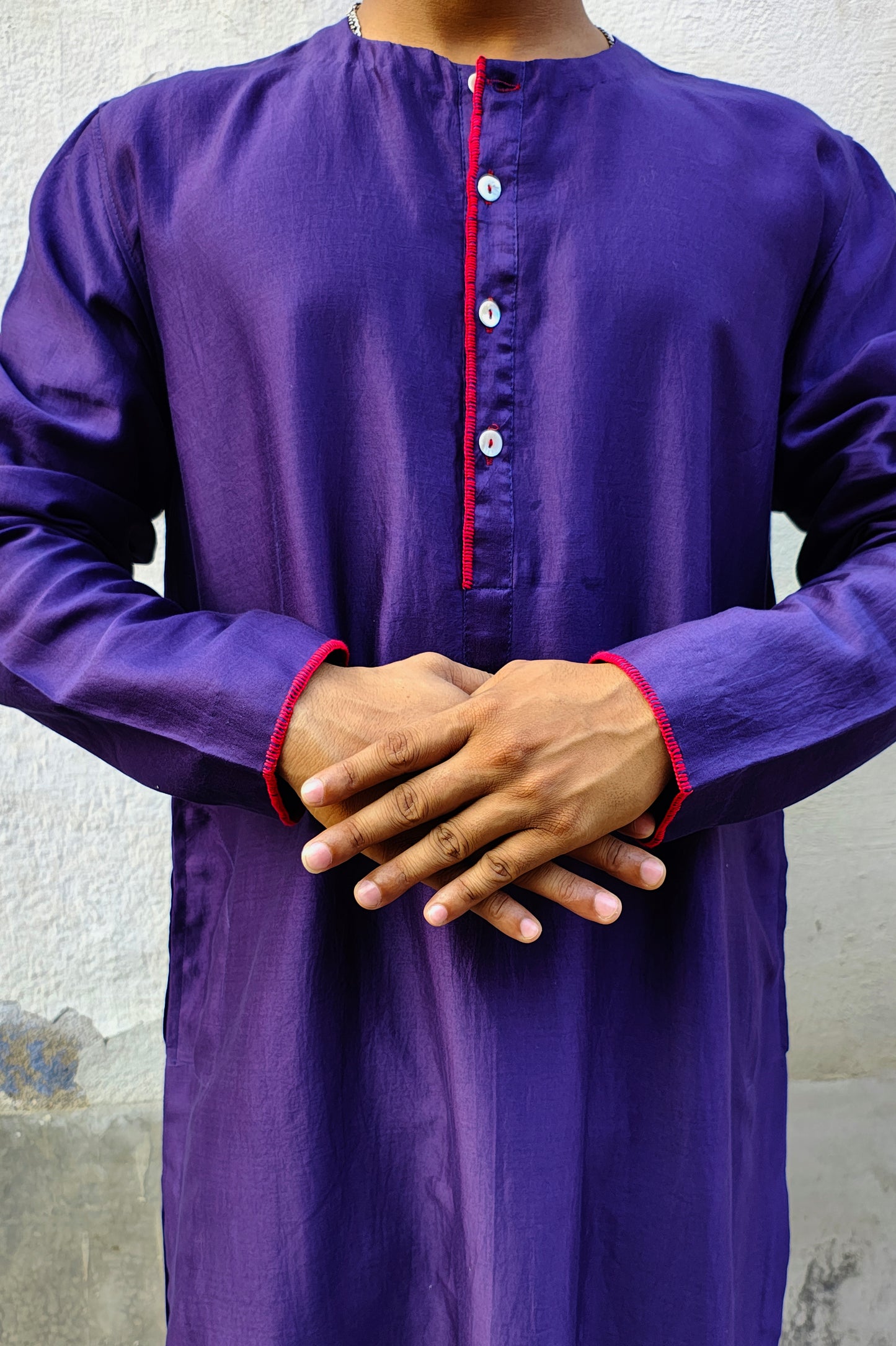 Men's-Chanderi Purple Kurta-bihart