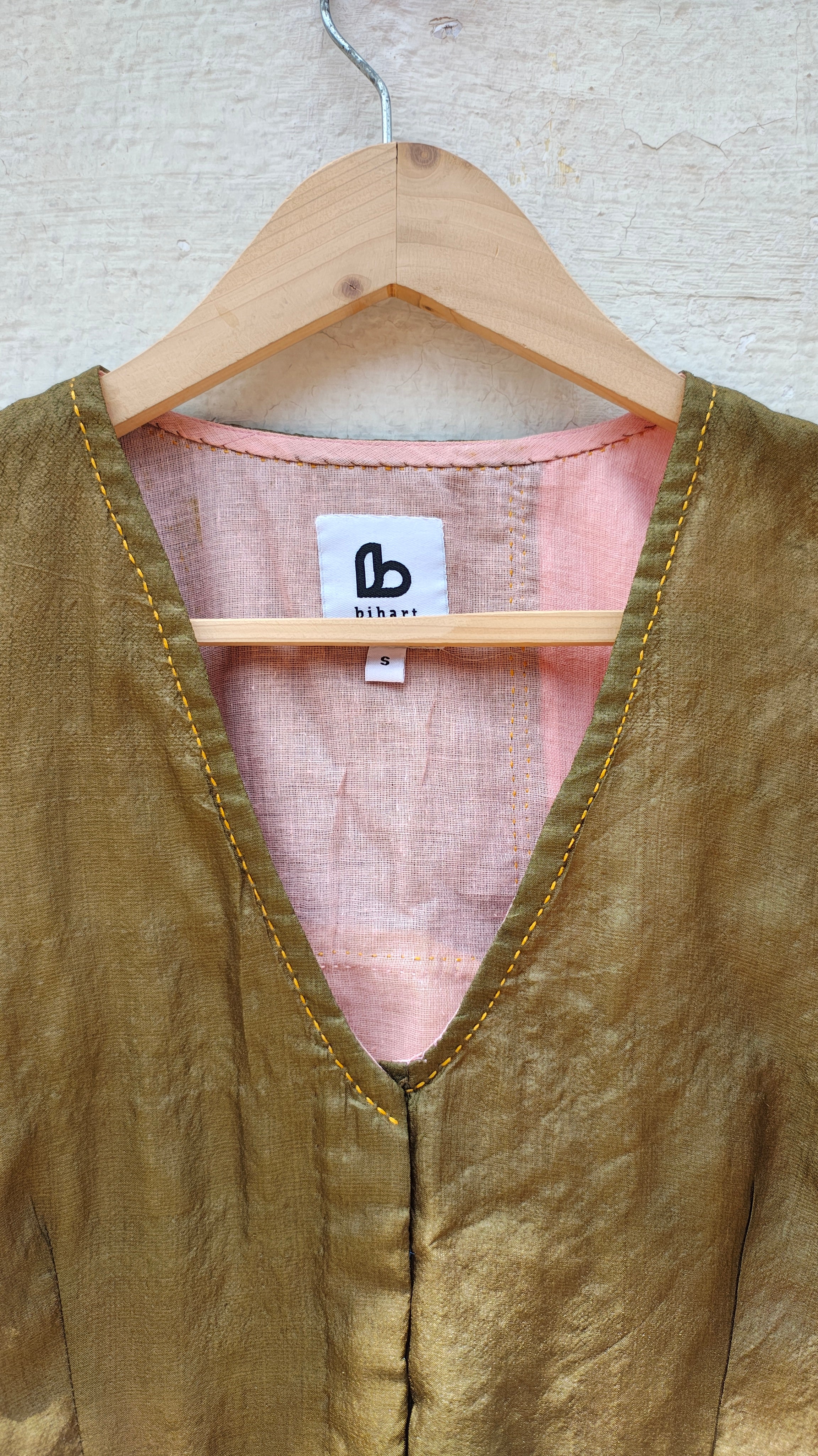 Handcrafted Olive Tussar Silk Blouse with Sujani Embroidery