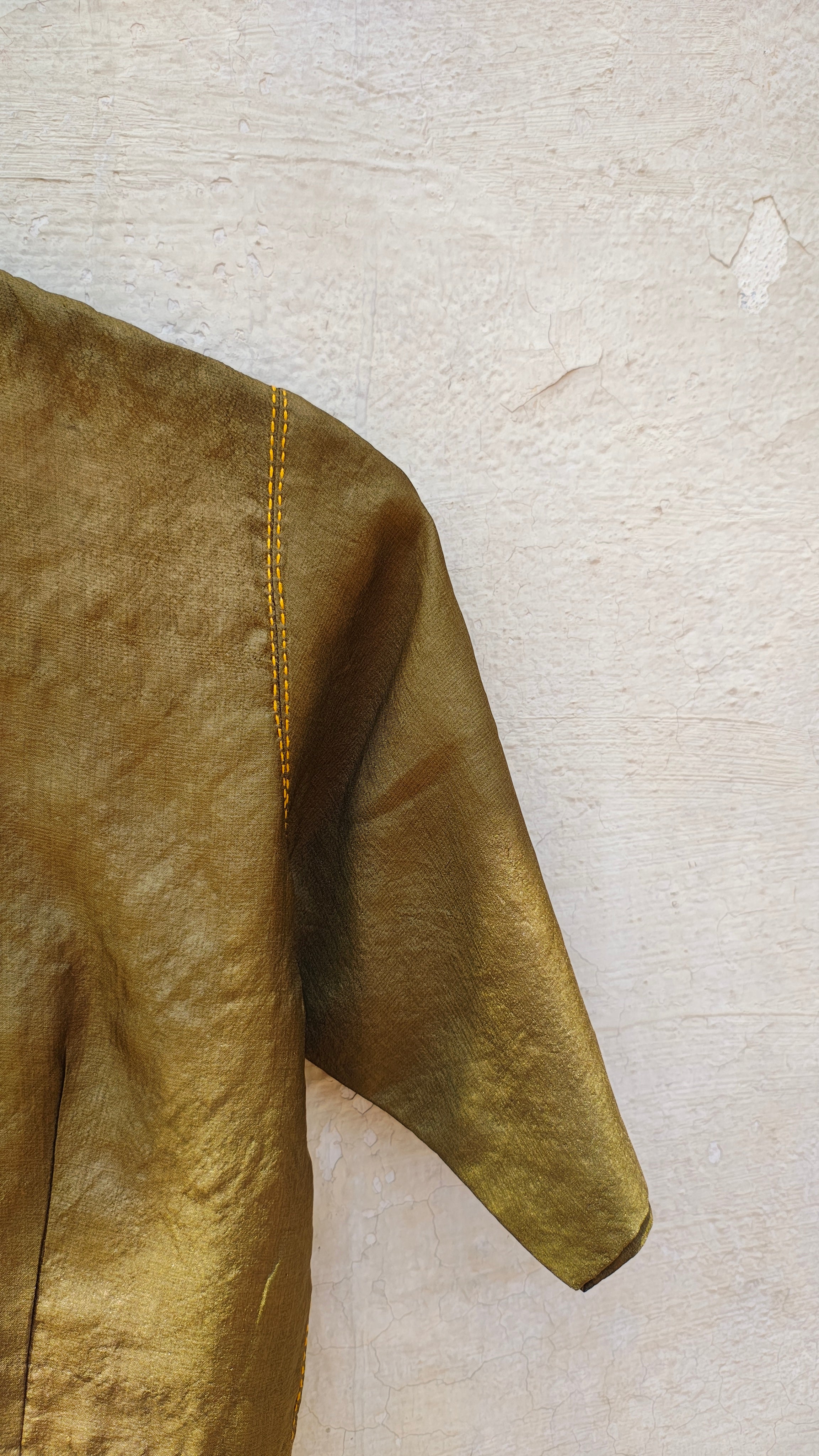 Handcrafted Olive Tussar Silk Blouse with Sujani Embroidery